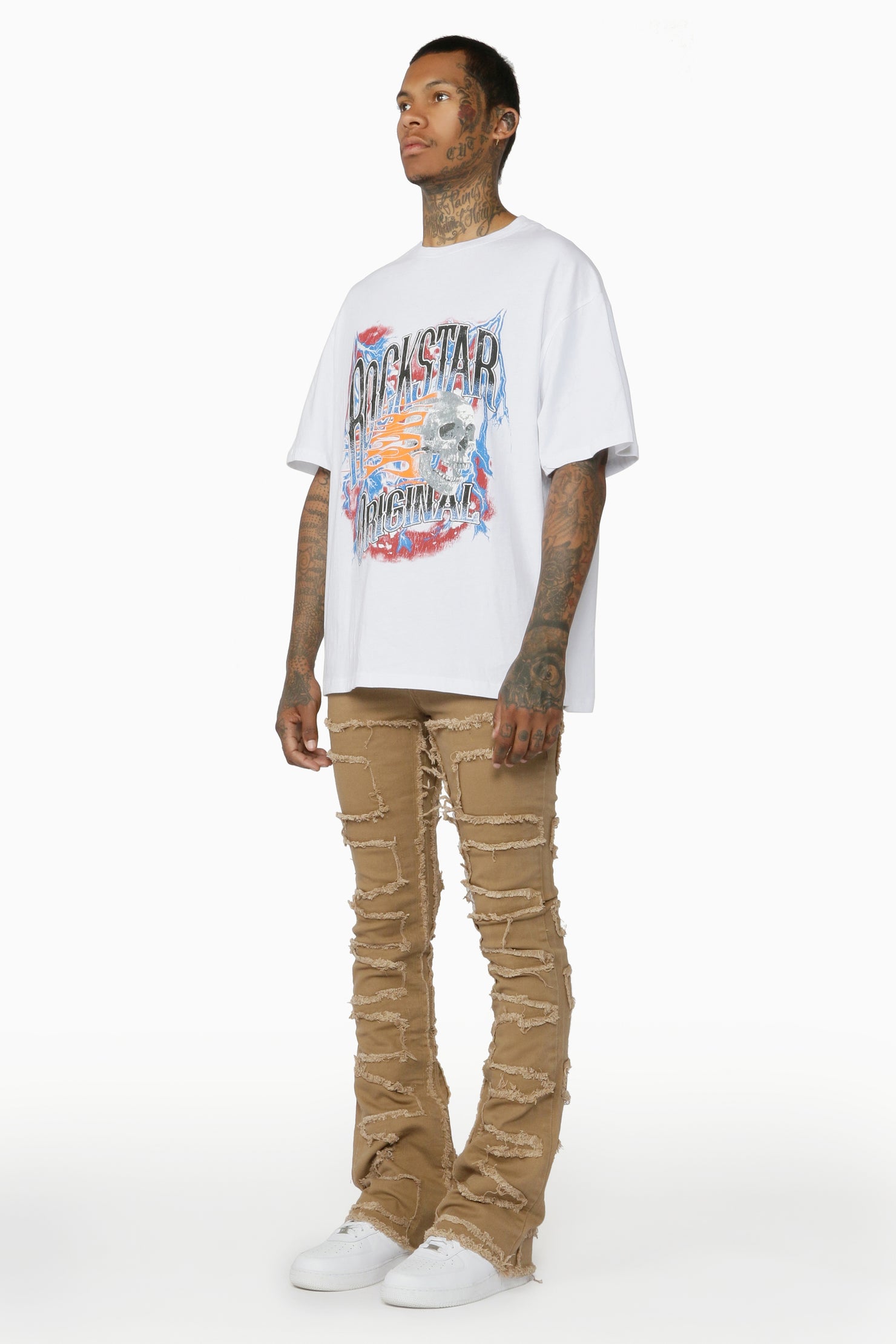 Gavin Beige Stacked Flare Jean