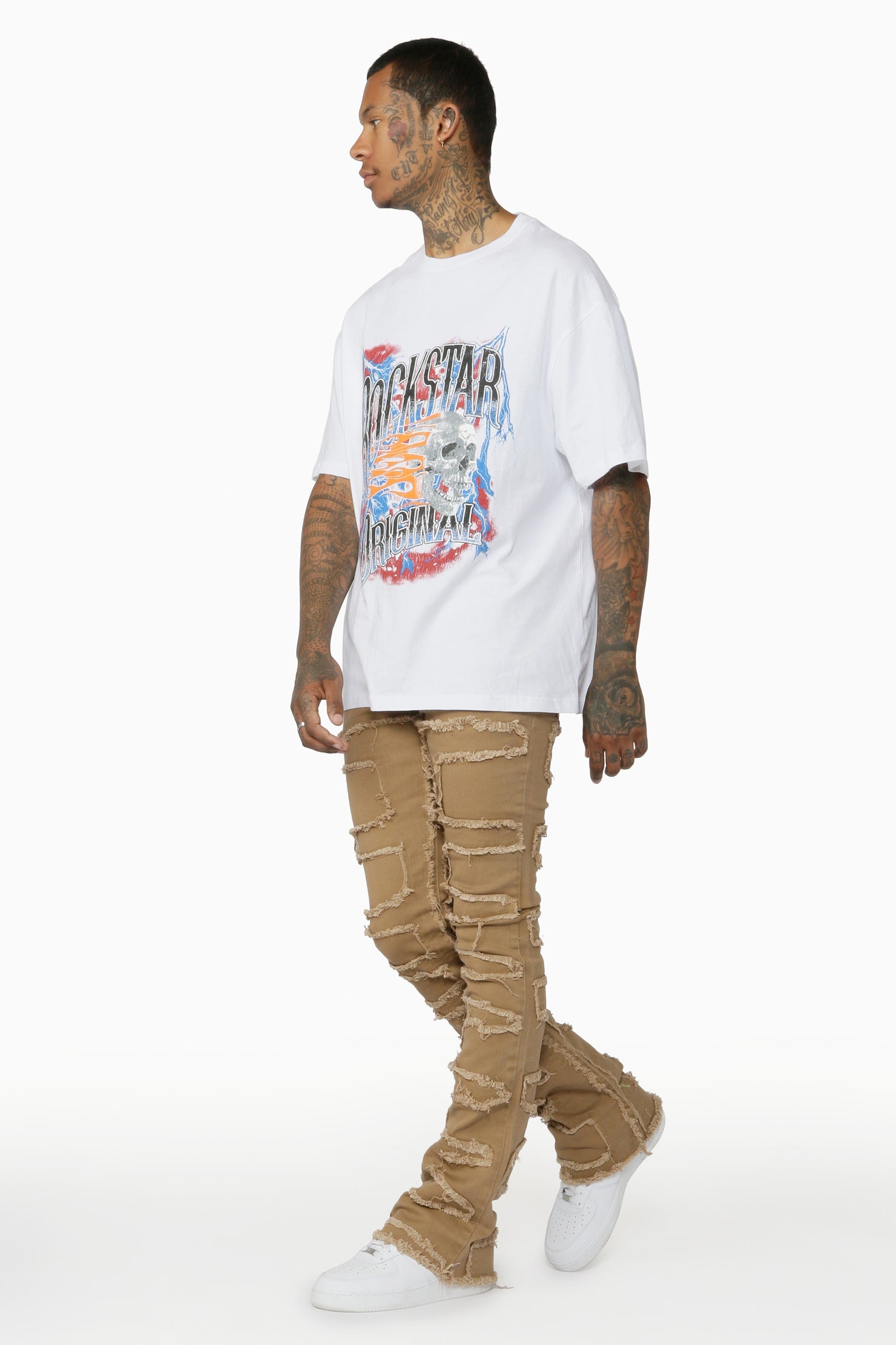 Gavin Beige Stacked Flare Jean