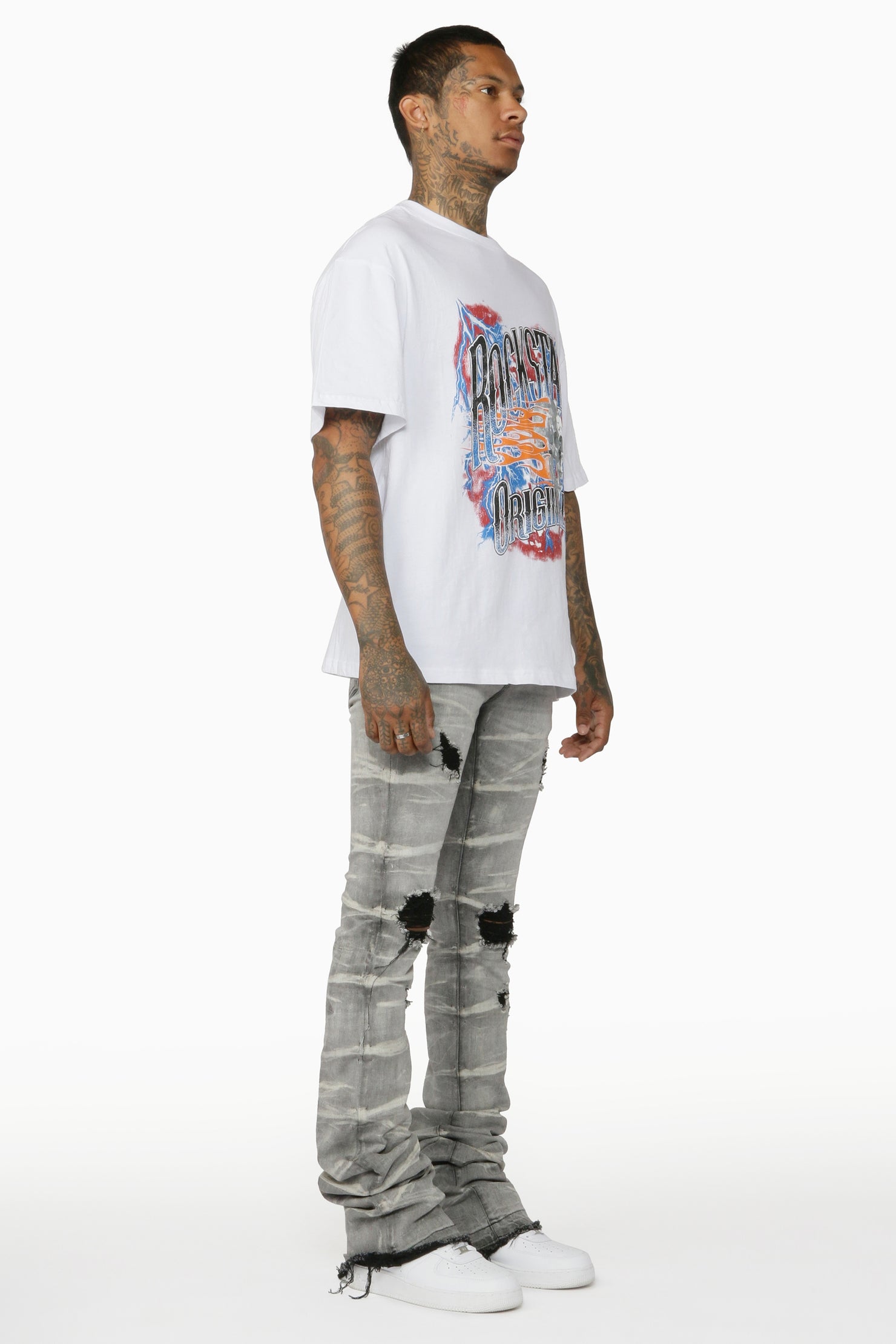 Sniper Light Grey Super Stacked Flare Jean