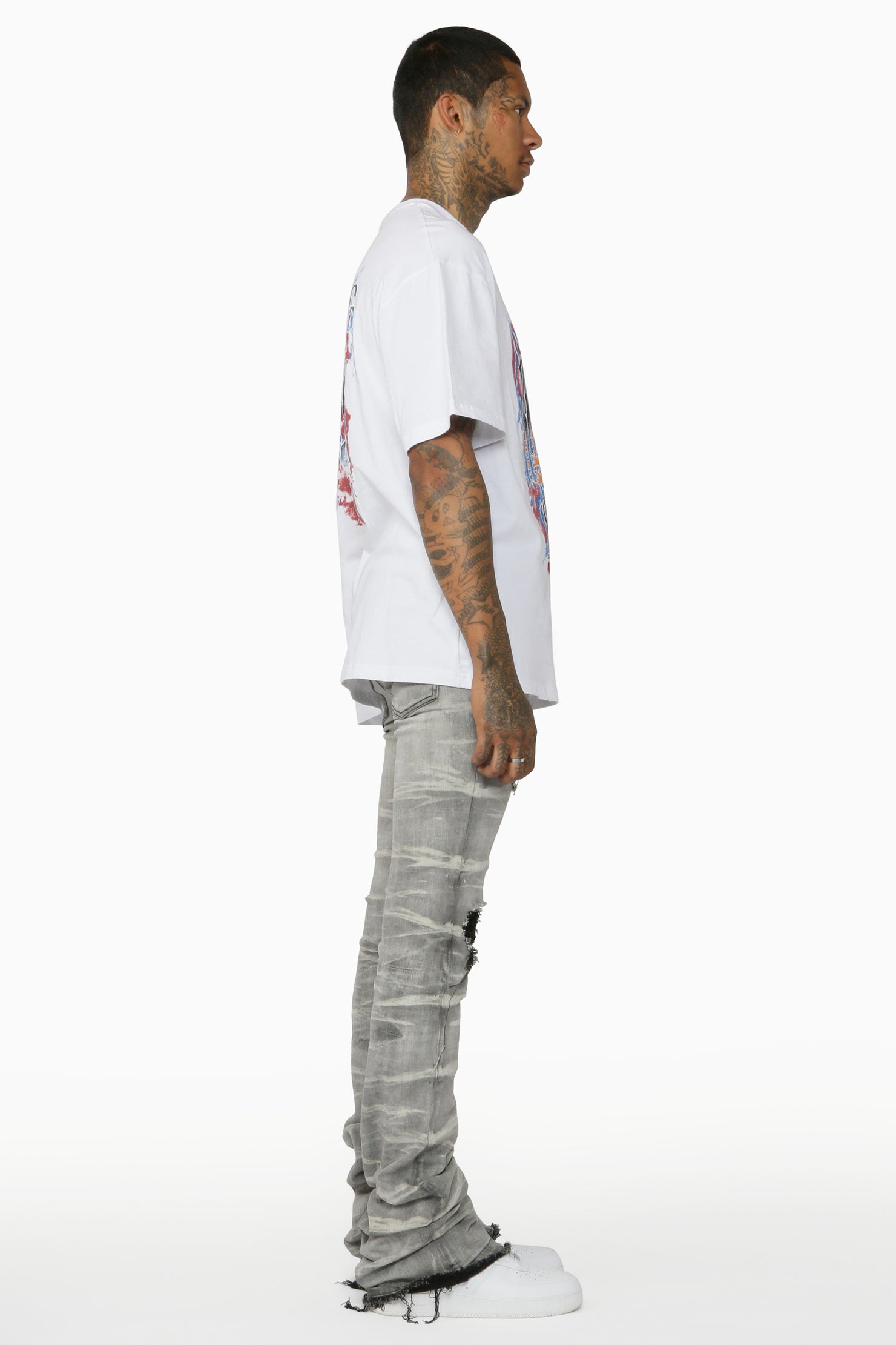 Sniper Light Grey Super Stacked Flare Jean