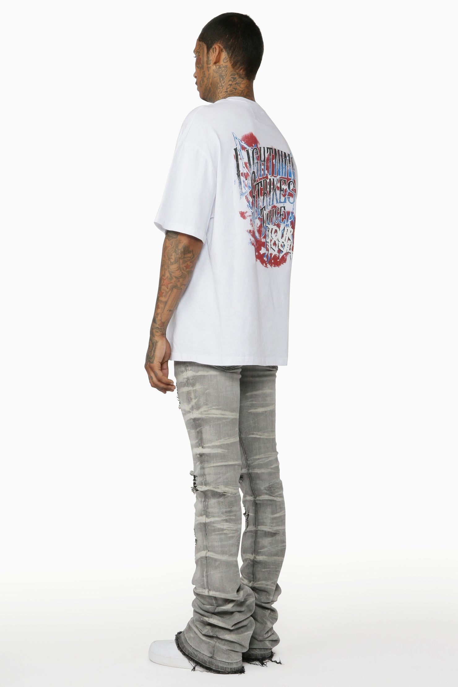 Sniper Light Grey Super Stacked Flare Jean