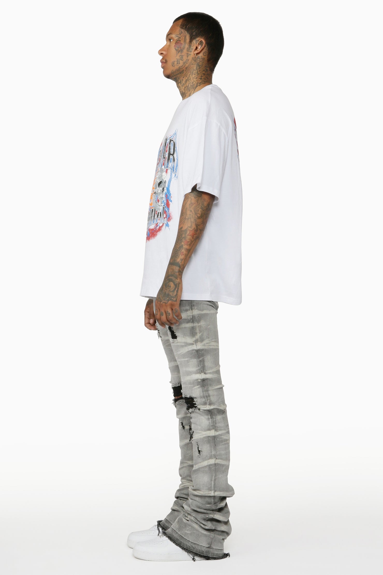 Sniper Light Grey Super Stacked Flare Jean