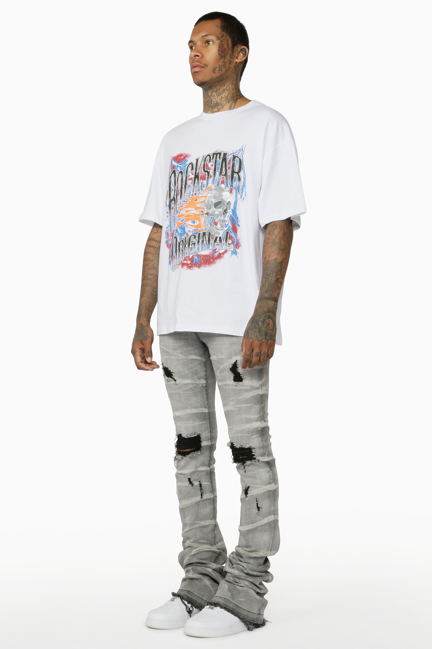 Sniper Light Grey Super Stacked Flare Jean