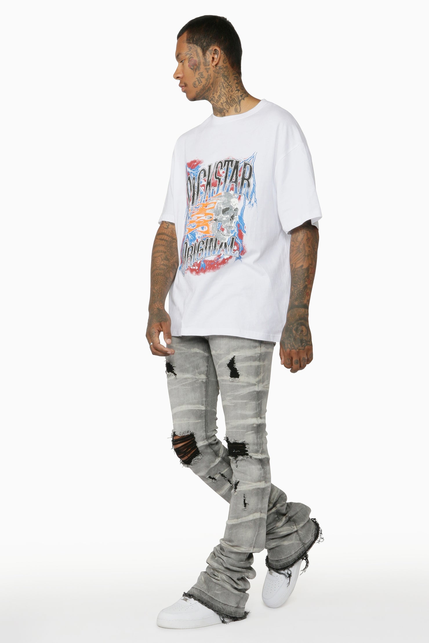 Sniper Light Grey Super Stacked Flare Jean