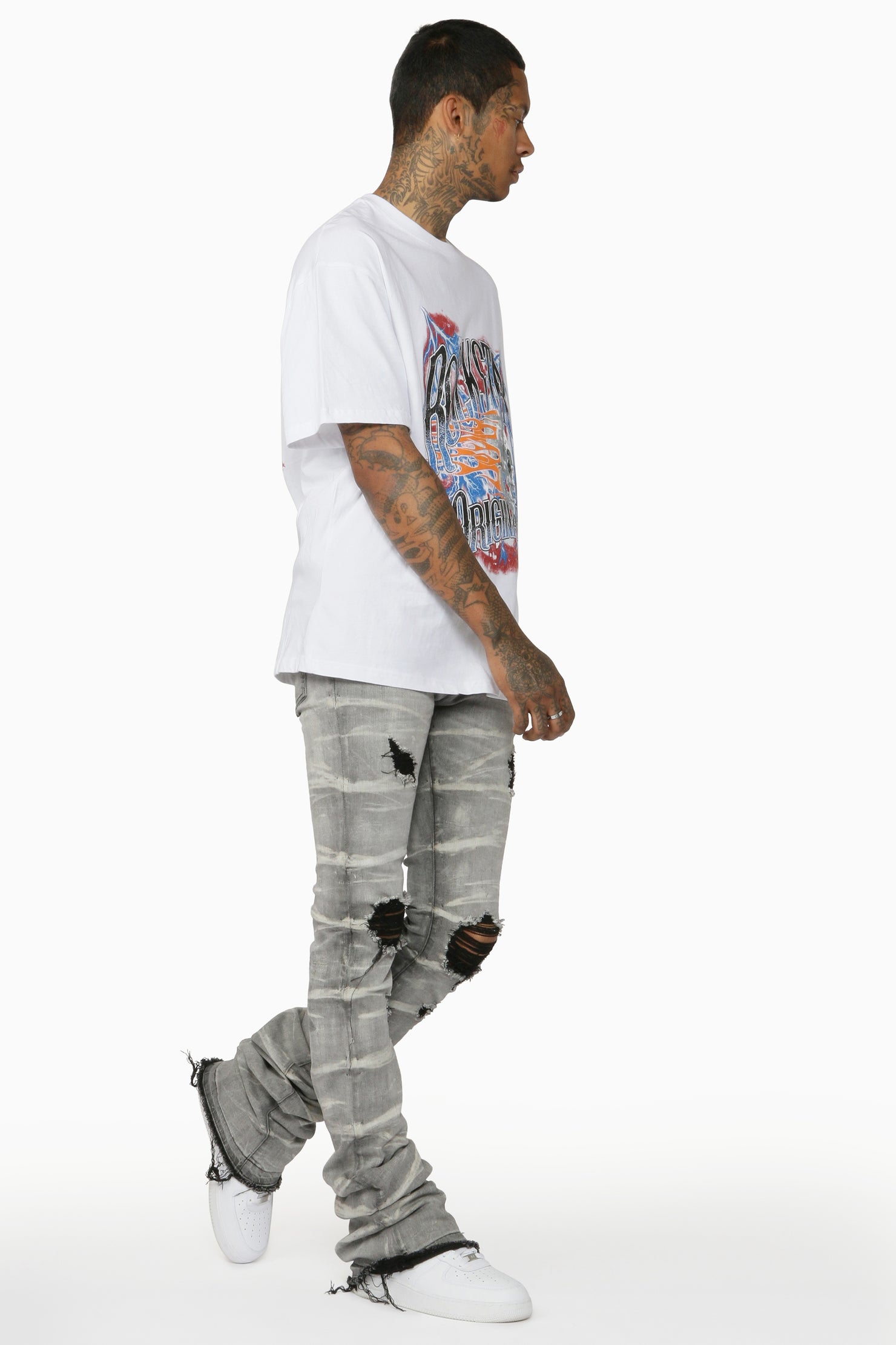 Sniper Light Grey Super Stacked Flare Jean