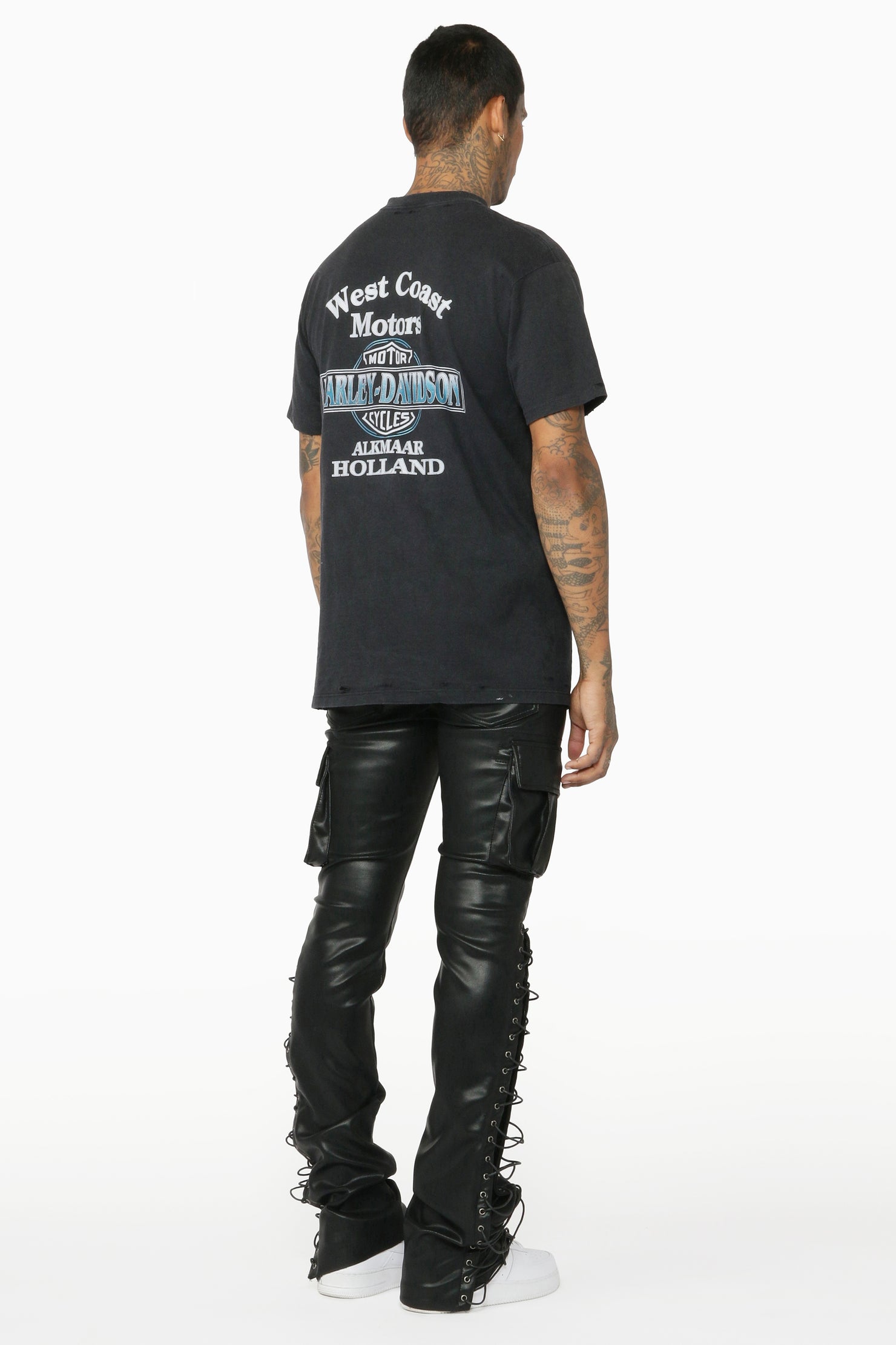 Honor Black Faux Leather Stacked Flare Jean