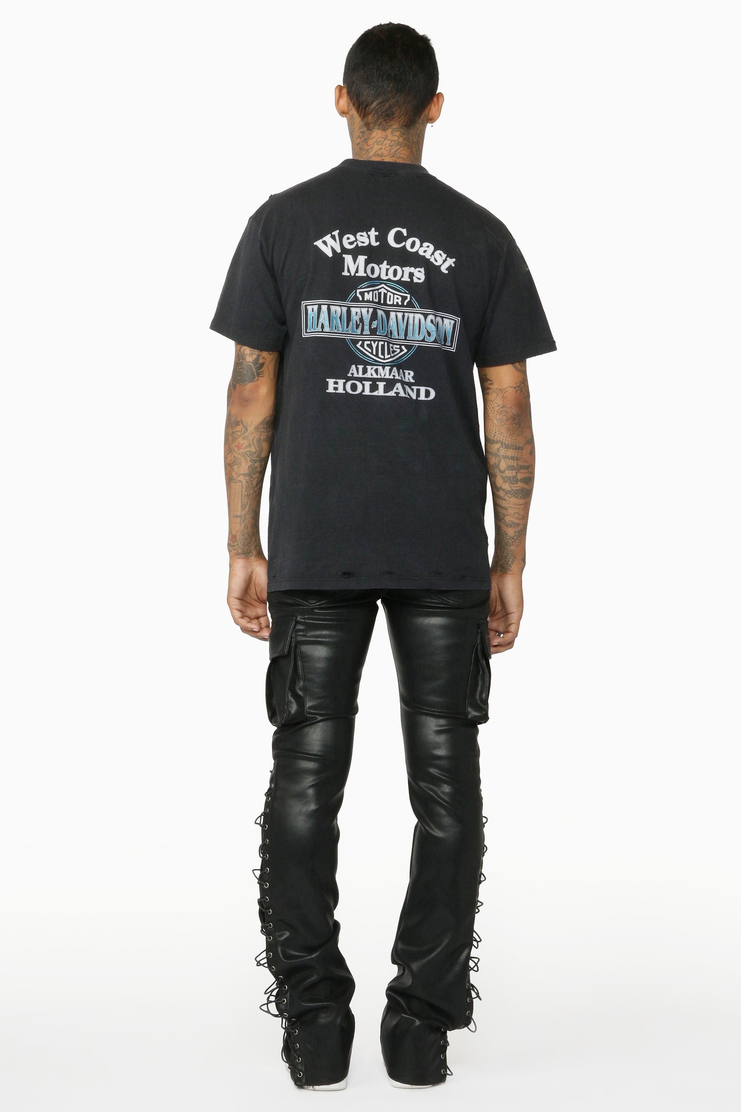 Honor Black Faux Leather Stacked Flare Jean