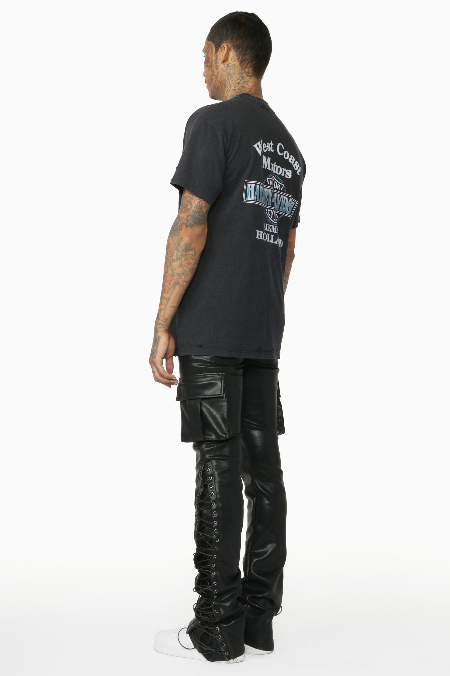 Honor Black Faux Leather Stacked Flare Jean