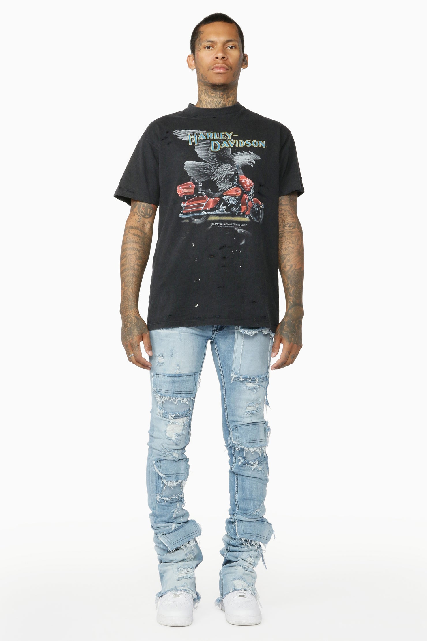 Pooja Blue Super Stacked Flare Jean