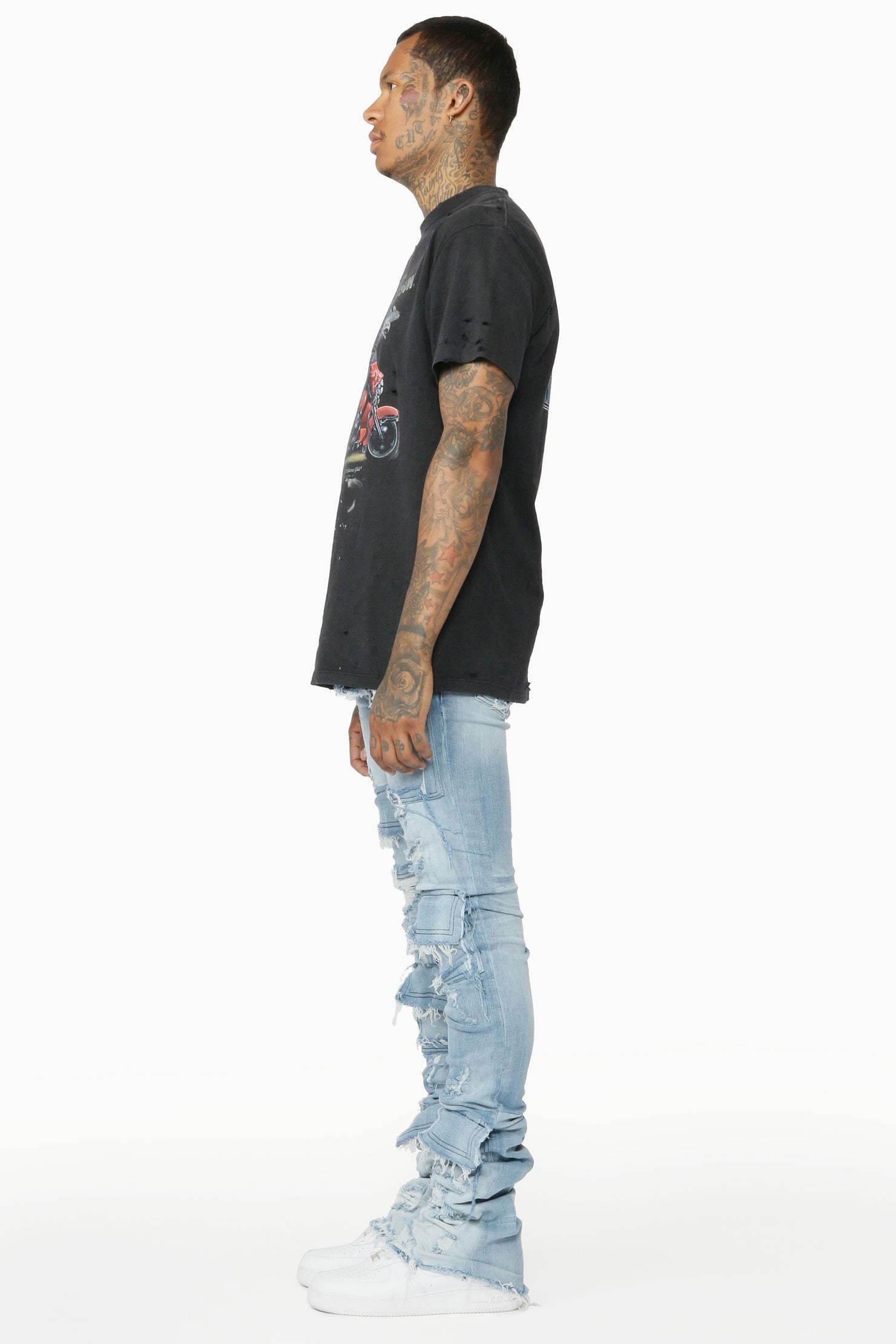 Pooja Blue Super Stacked Flare Jean