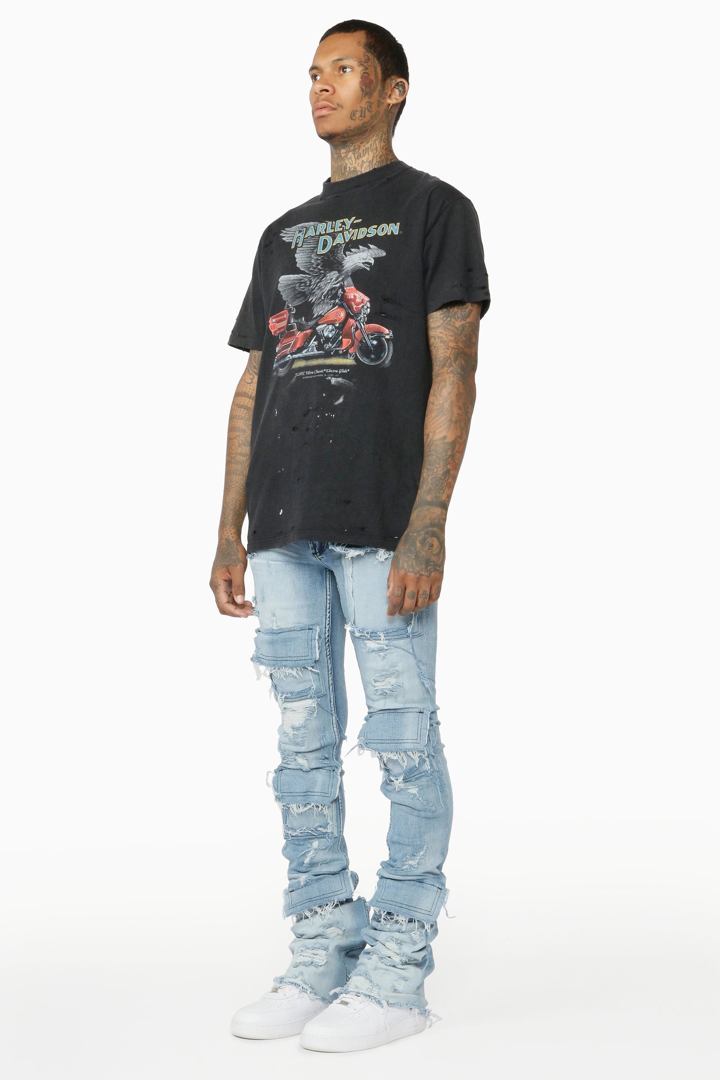 Pooja Blue Super Stacked Flare Jean