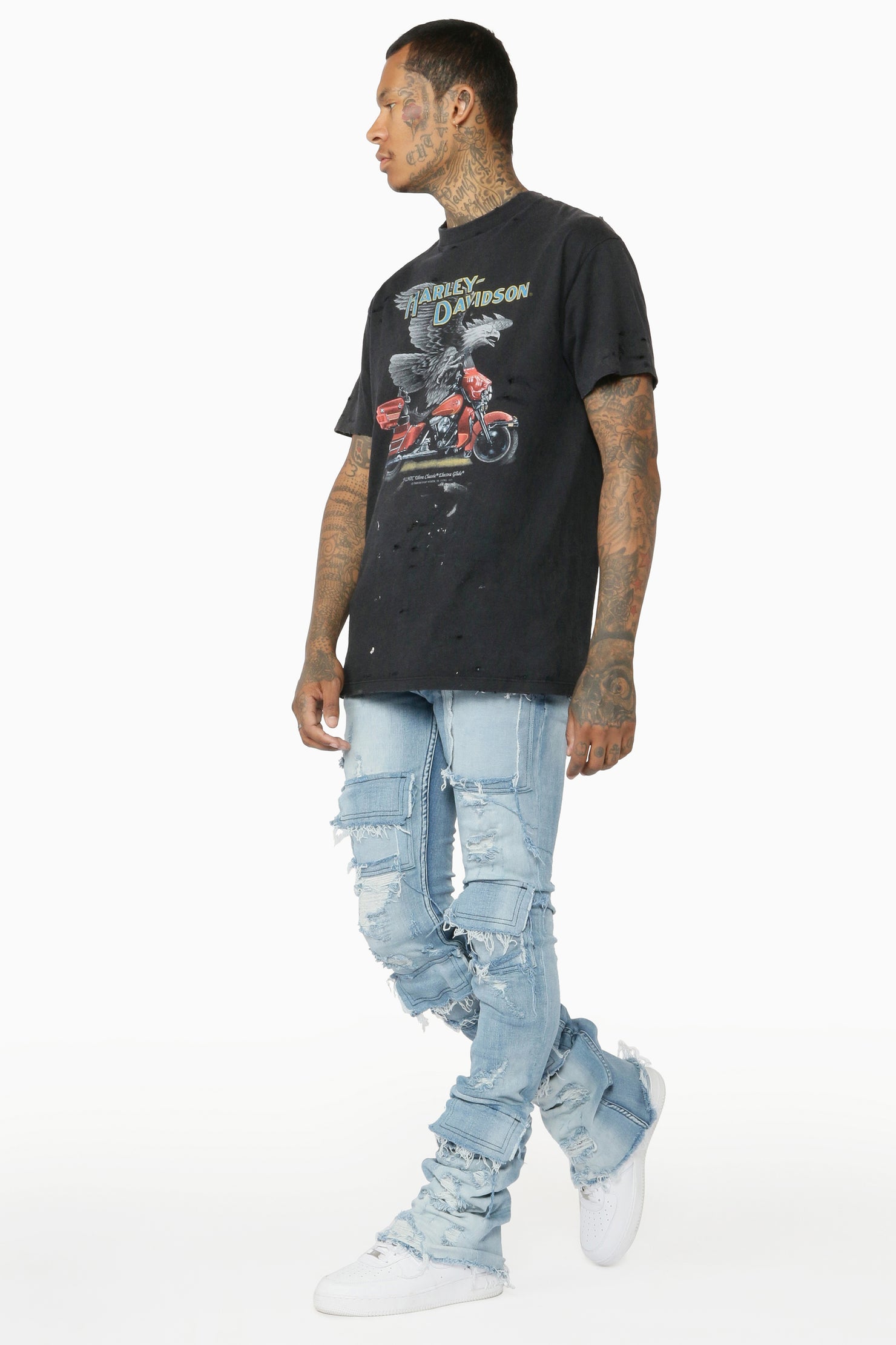 Pooja Blue Super Stacked Flare Jean