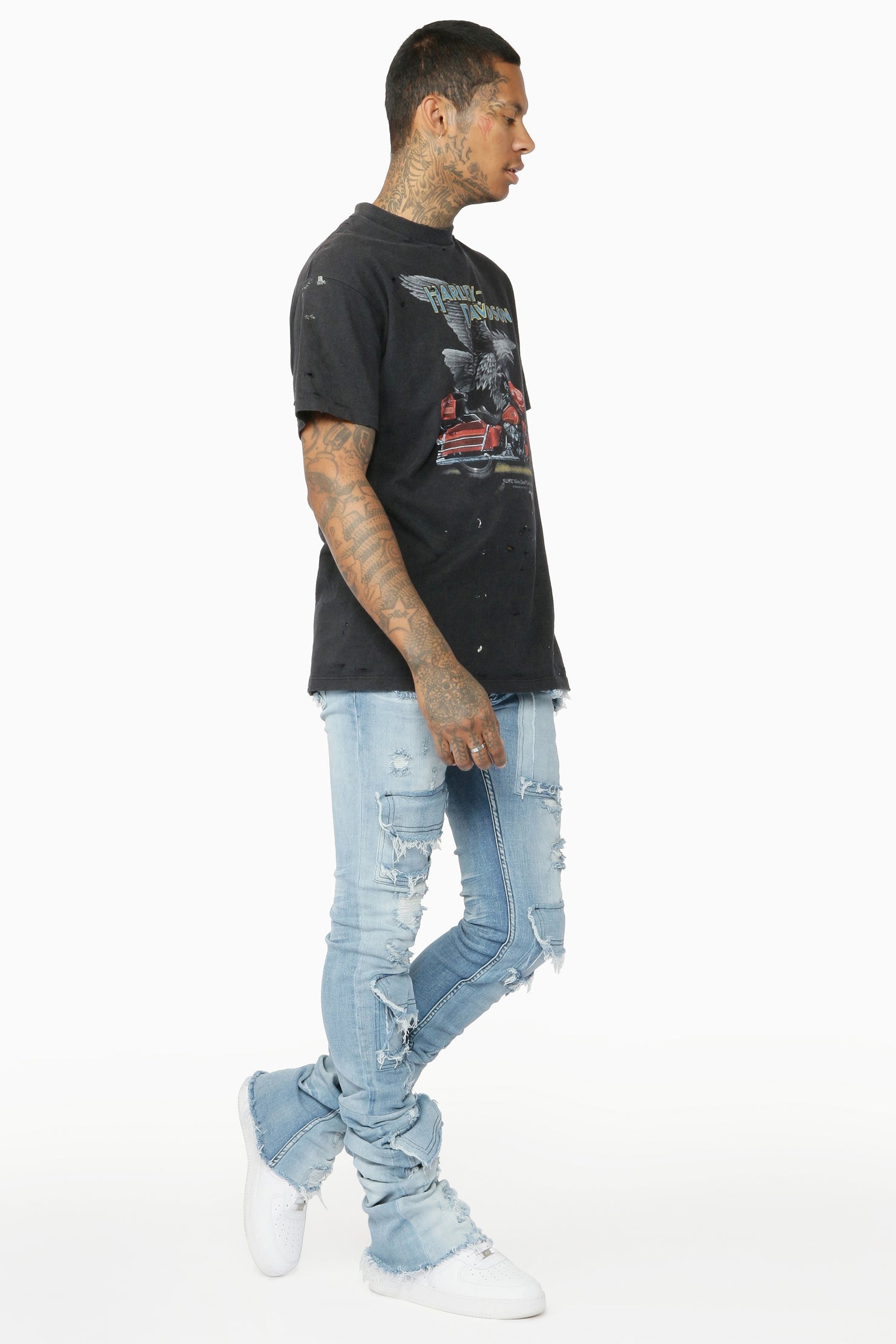 Pooja Blue Super Stacked Flare Jean