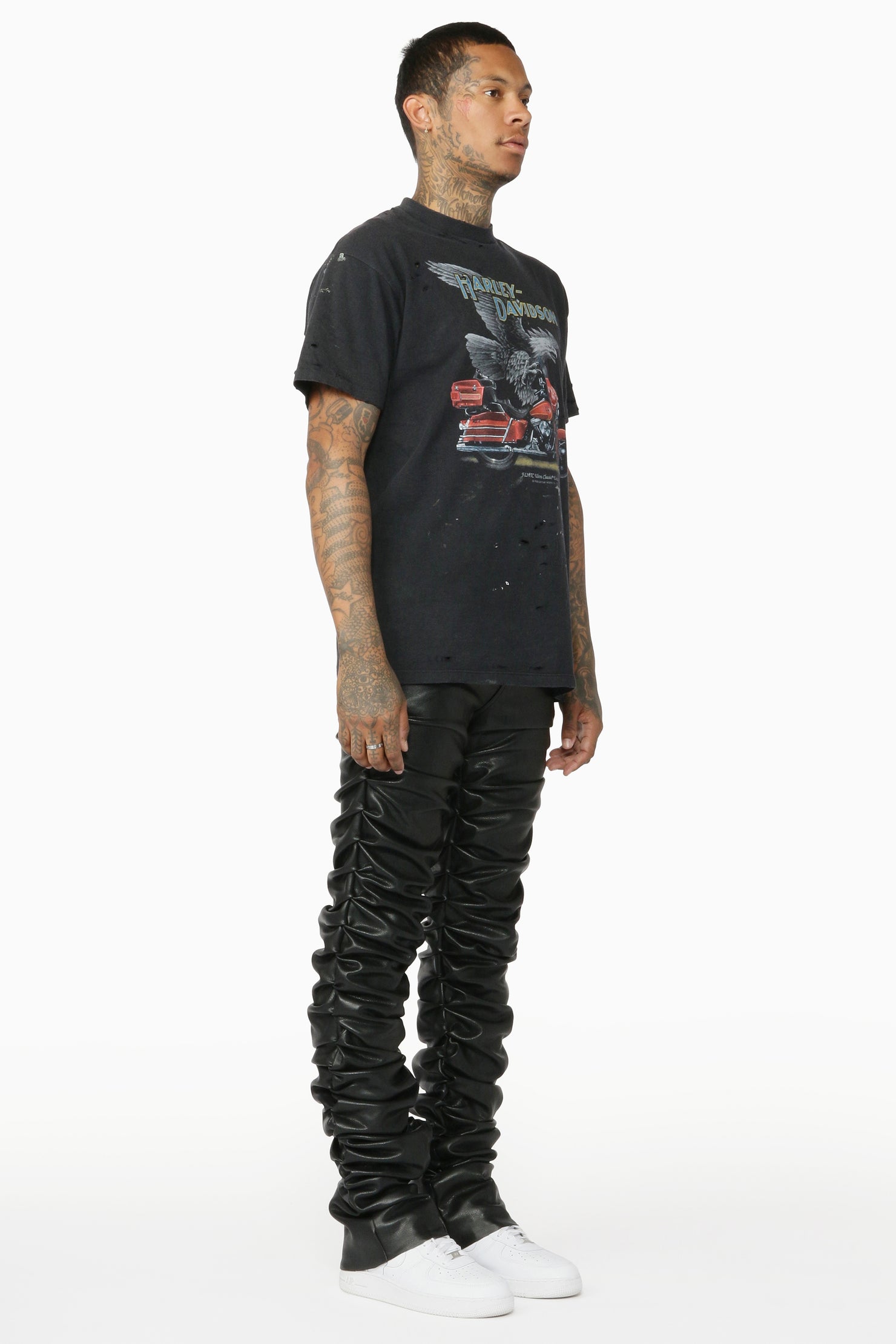 Huck Black Faux Leather Stacked Jean