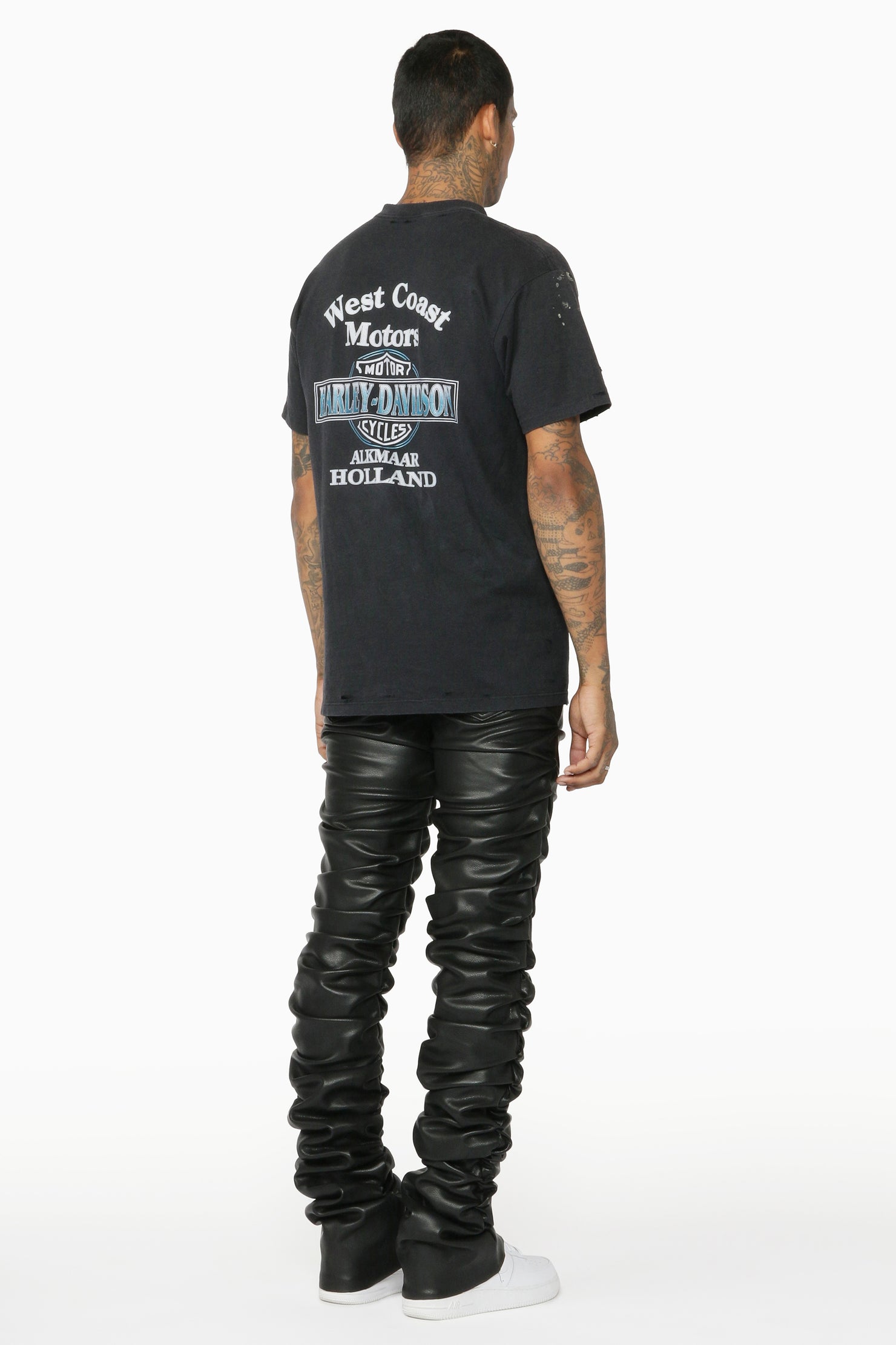 Huck Black Faux Leather Stacked Jean
