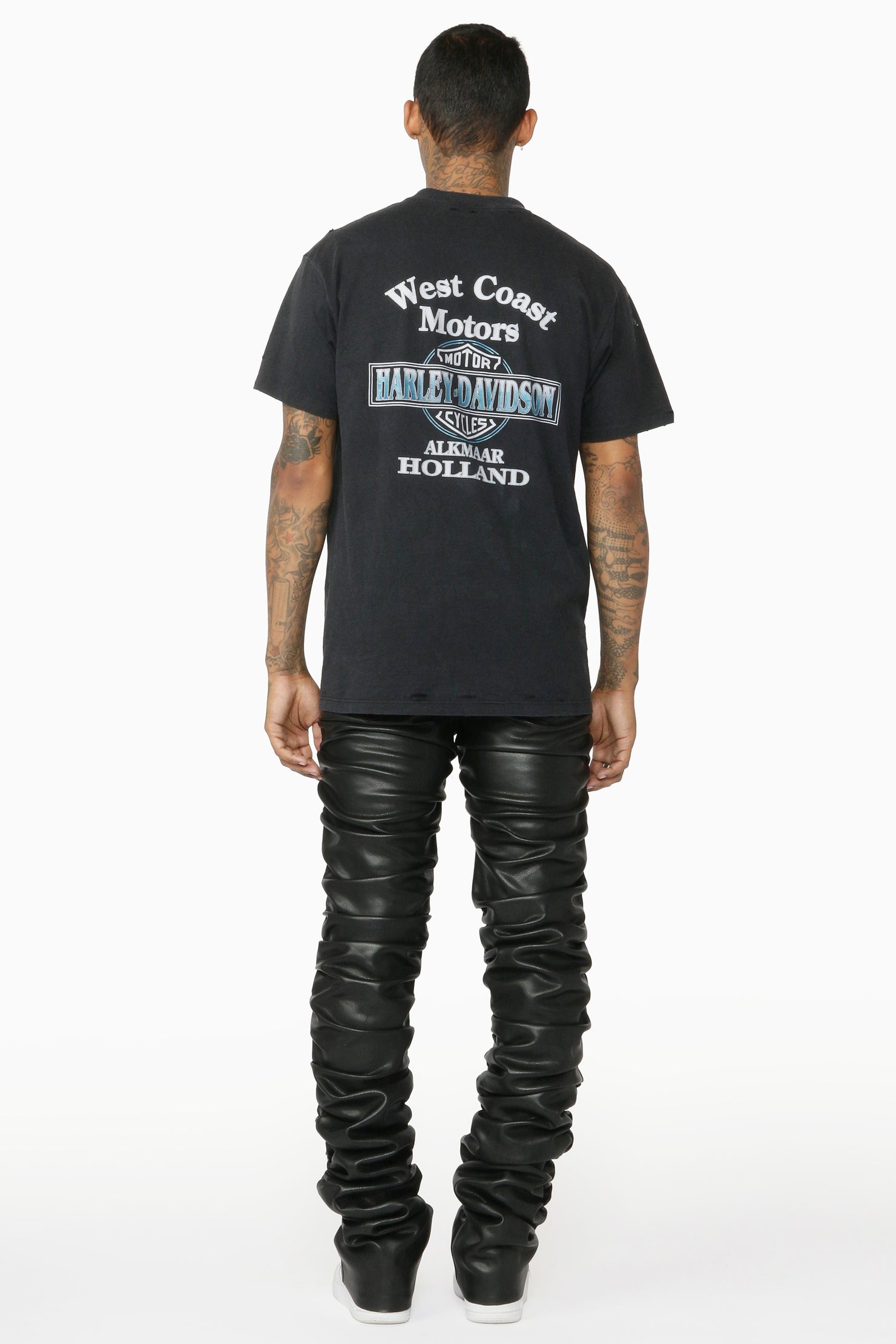 Huck Black Faux Leather Stacked Jean