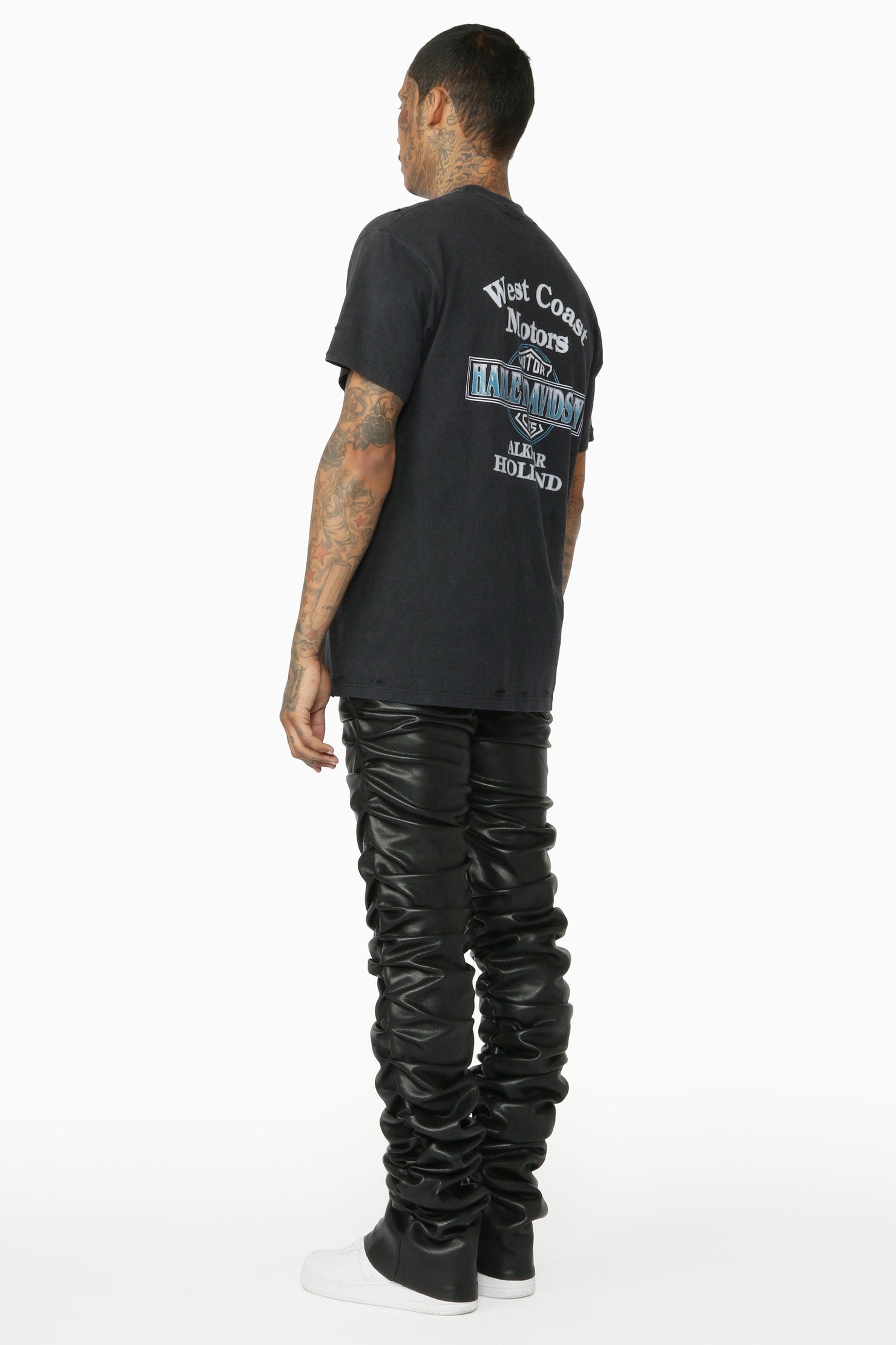 Huck Black Faux Leather Stacked Jean
