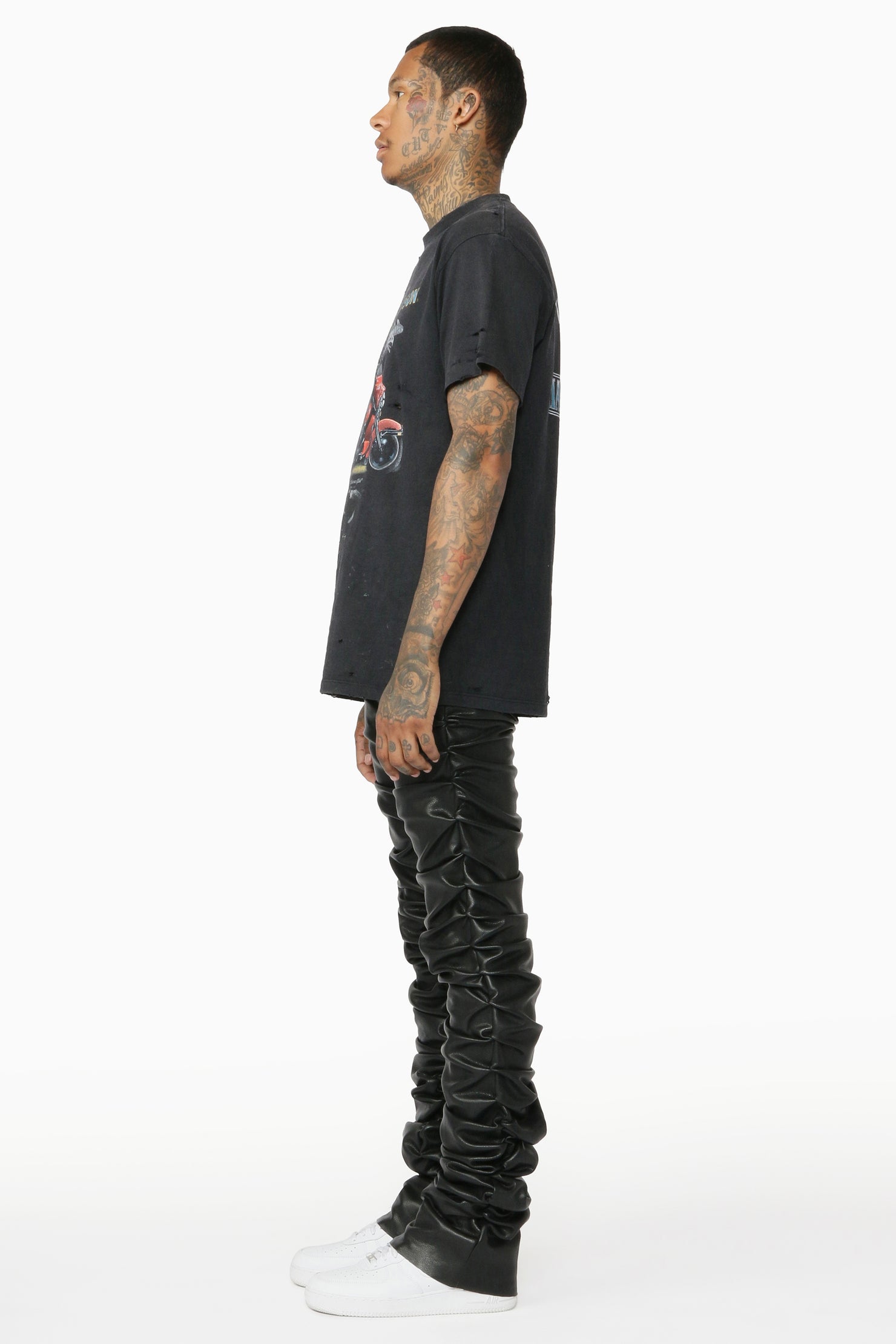 Huck Black Faux Leather Stacked Jean