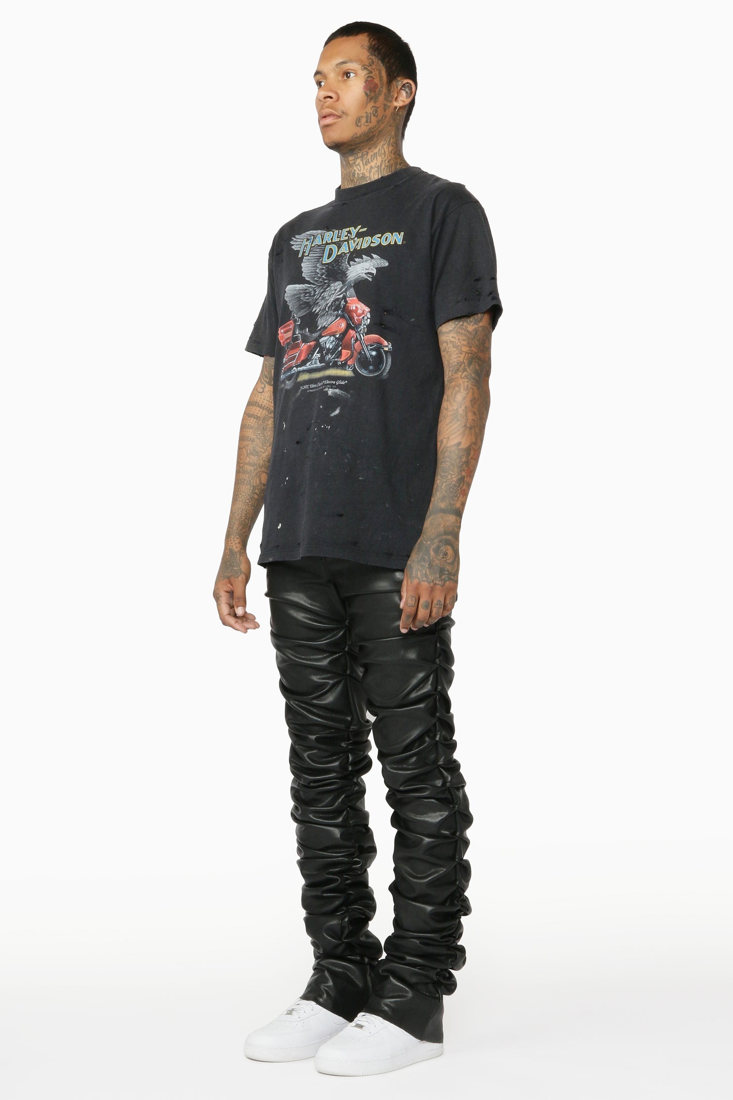 Huck Black Faux Leather Stacked Jean