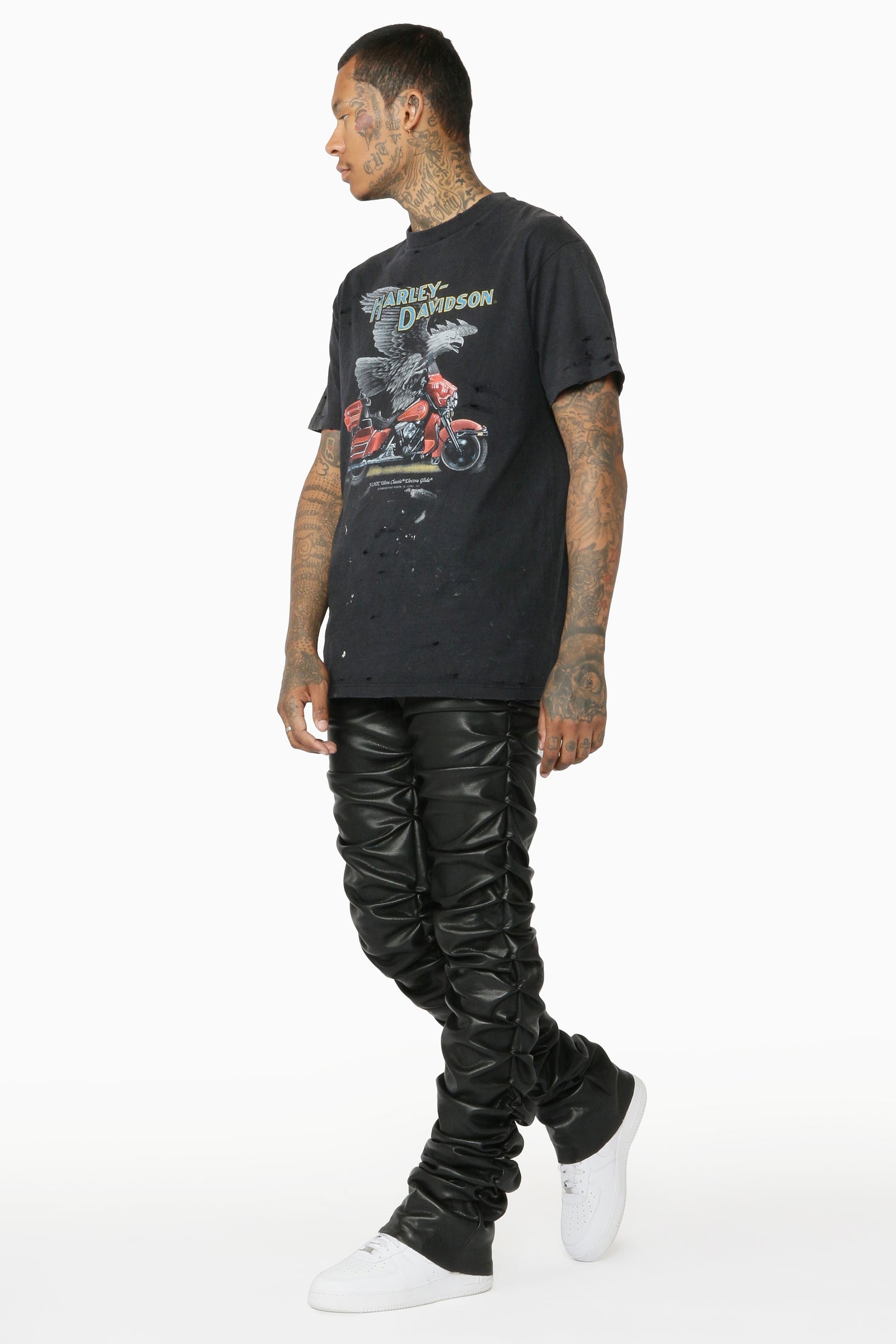 Huck Black Faux Leather Stacked Jean