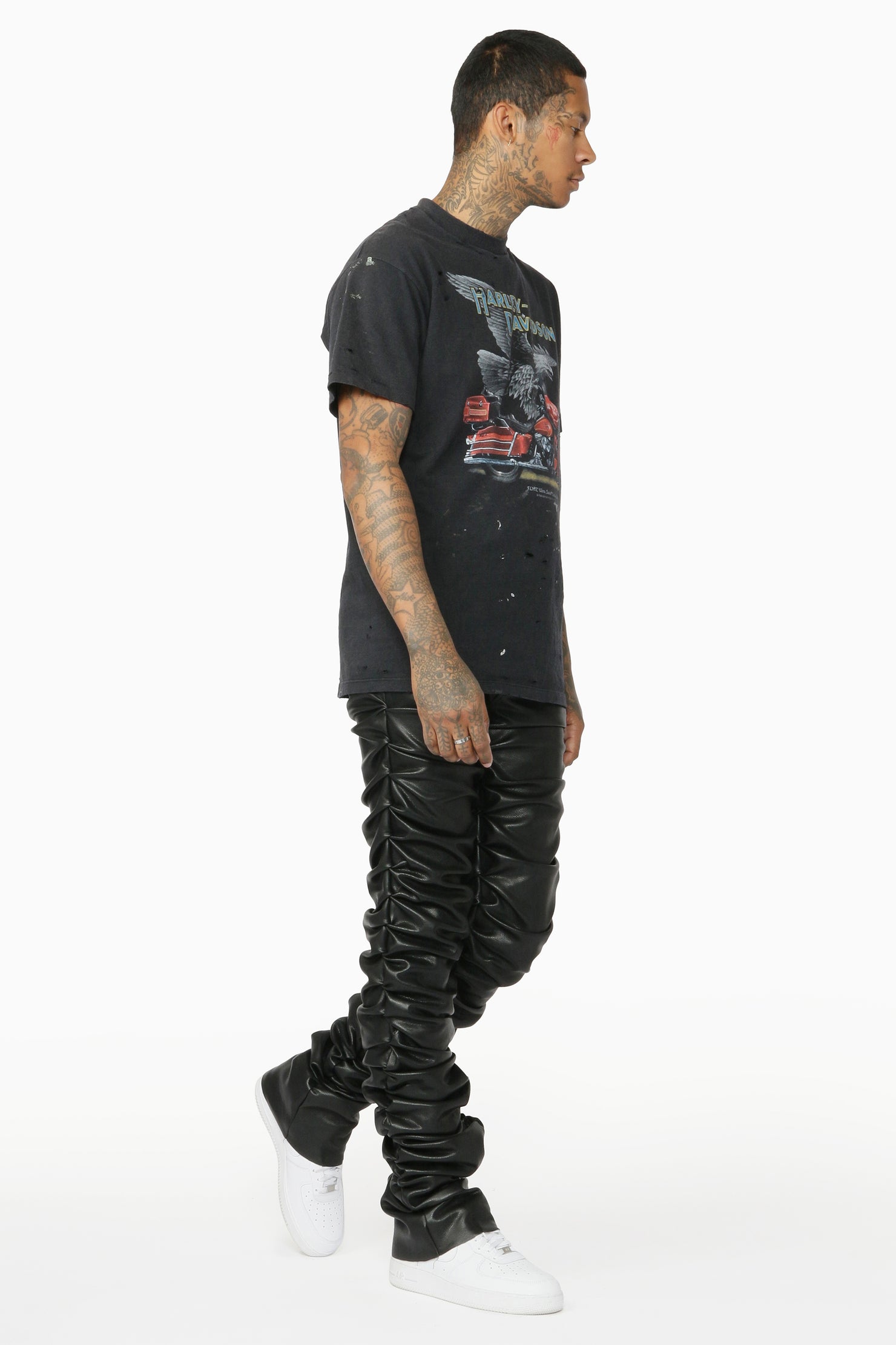 Huck Black Faux Leather Stacked Jean