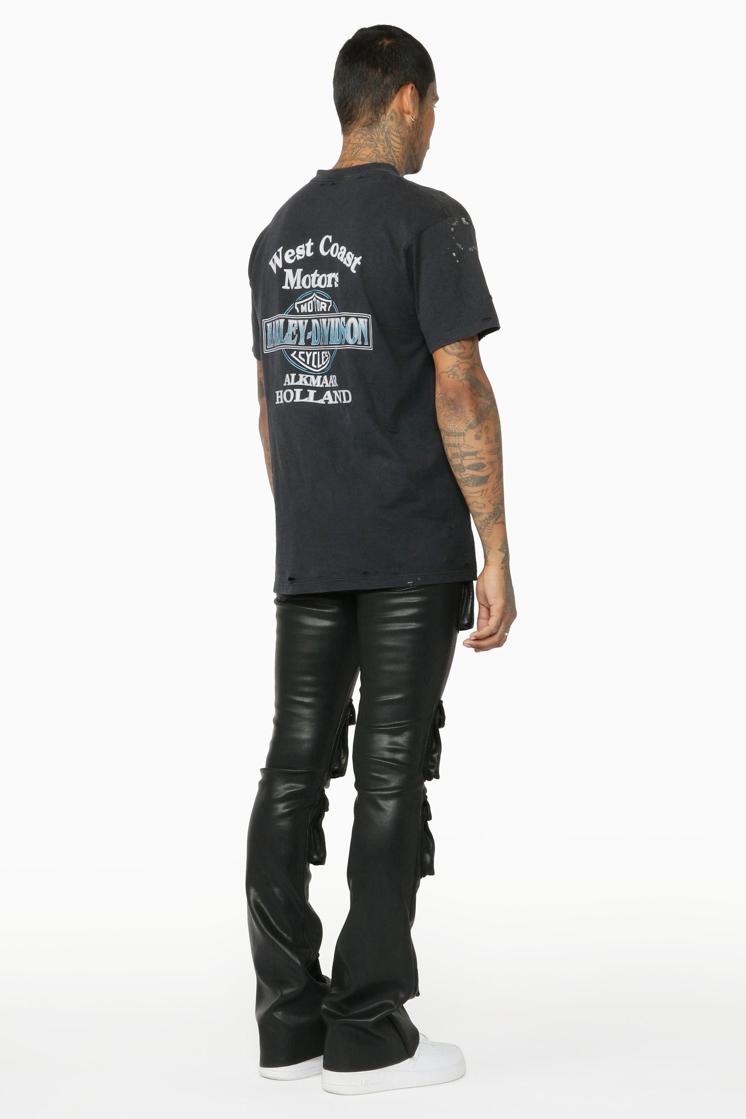 Remi Black Faux Leather Stacked Flare Jean