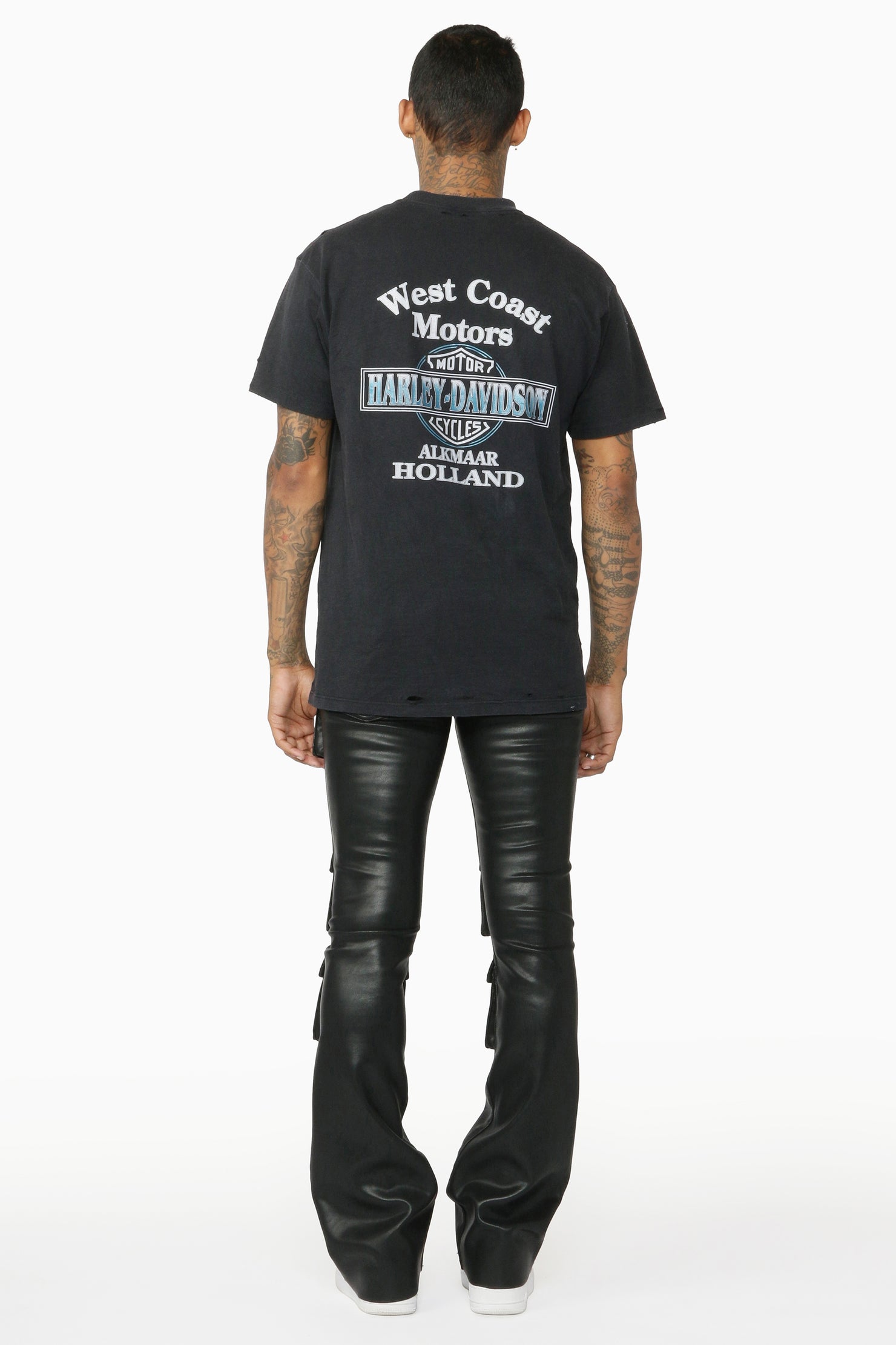 Remi Black Faux Leather Stacked Flare Jean