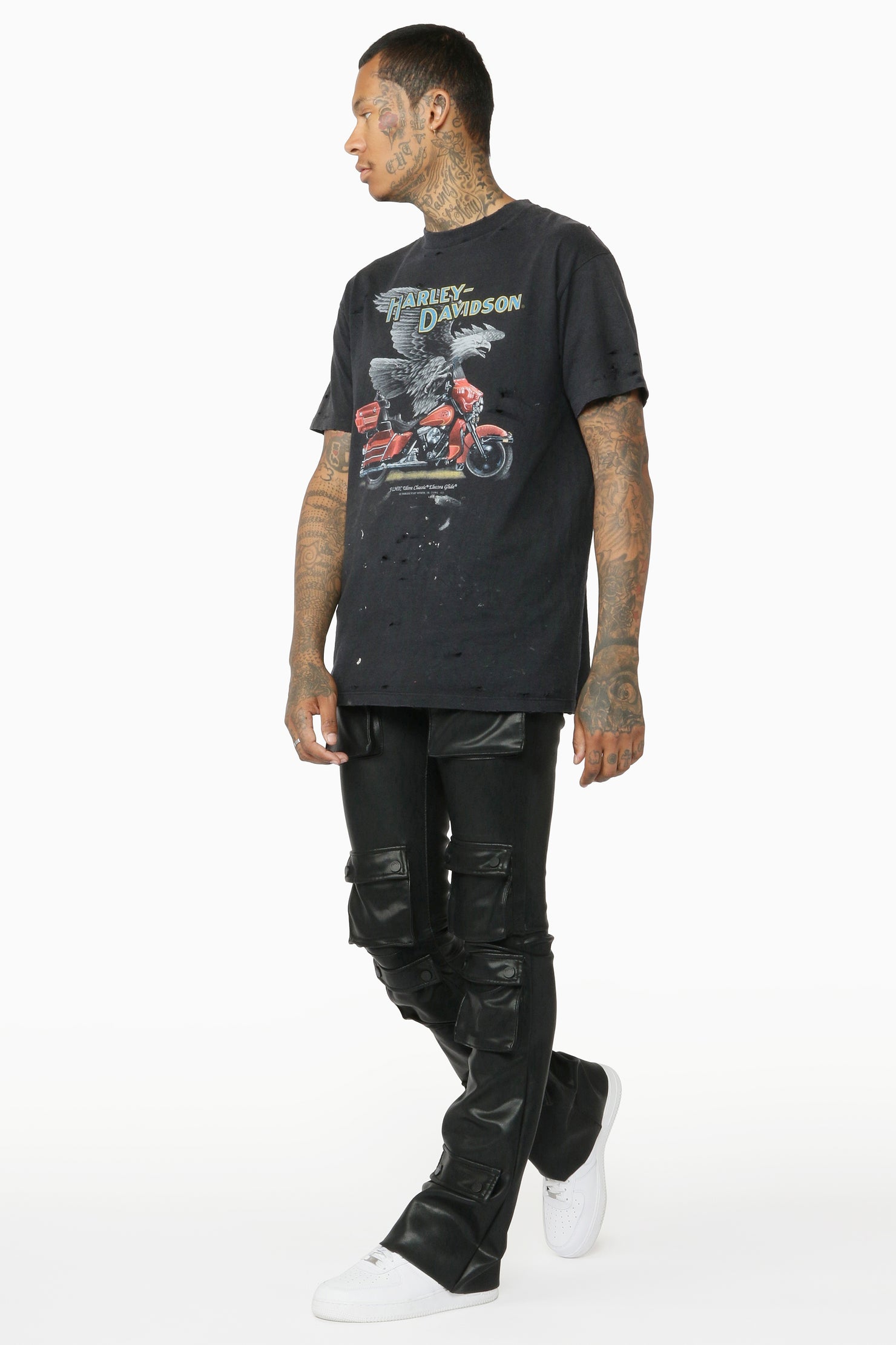 Remi Black Faux Leather Stacked Flare Jean