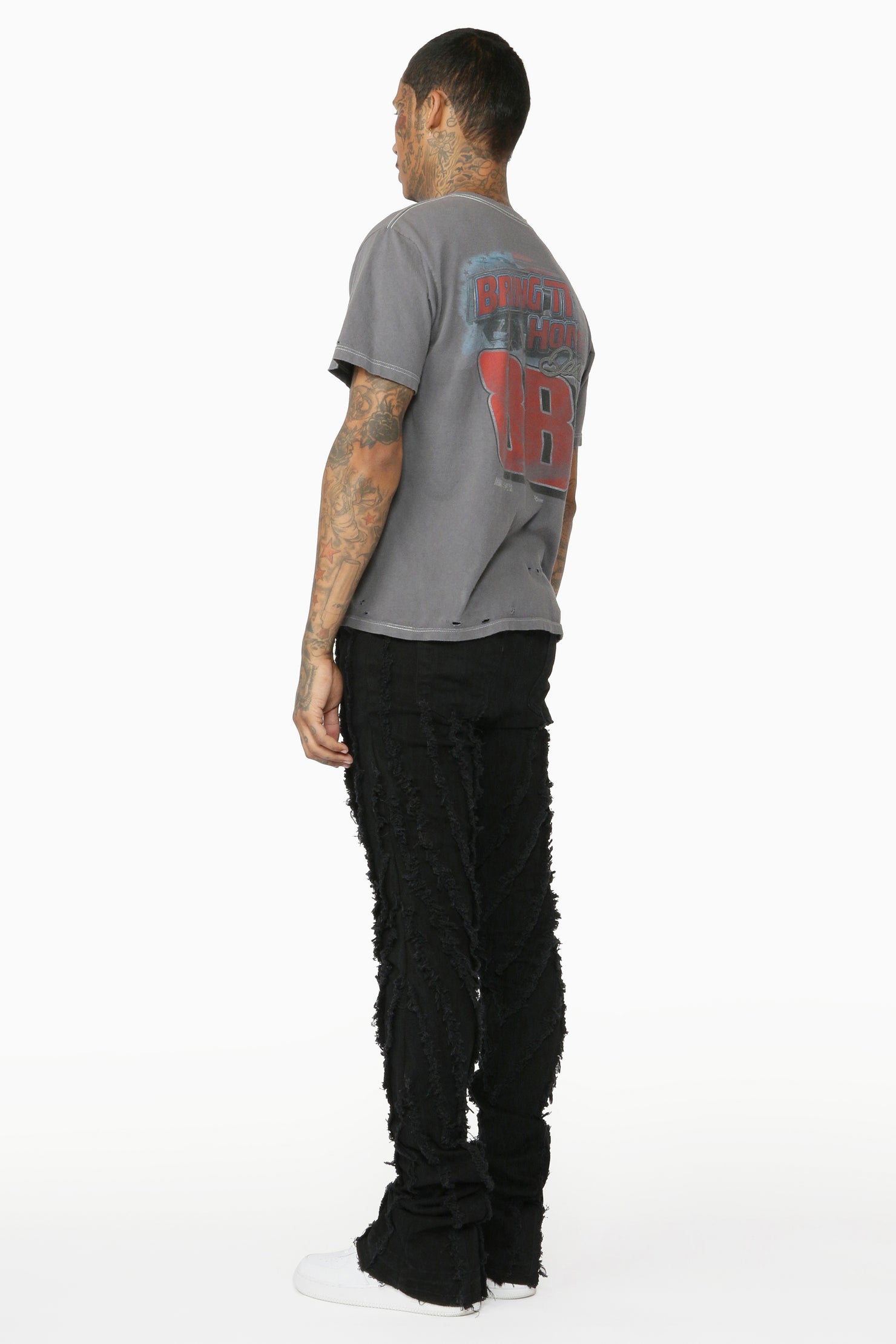 Lazer Black Stacked Flare Jean