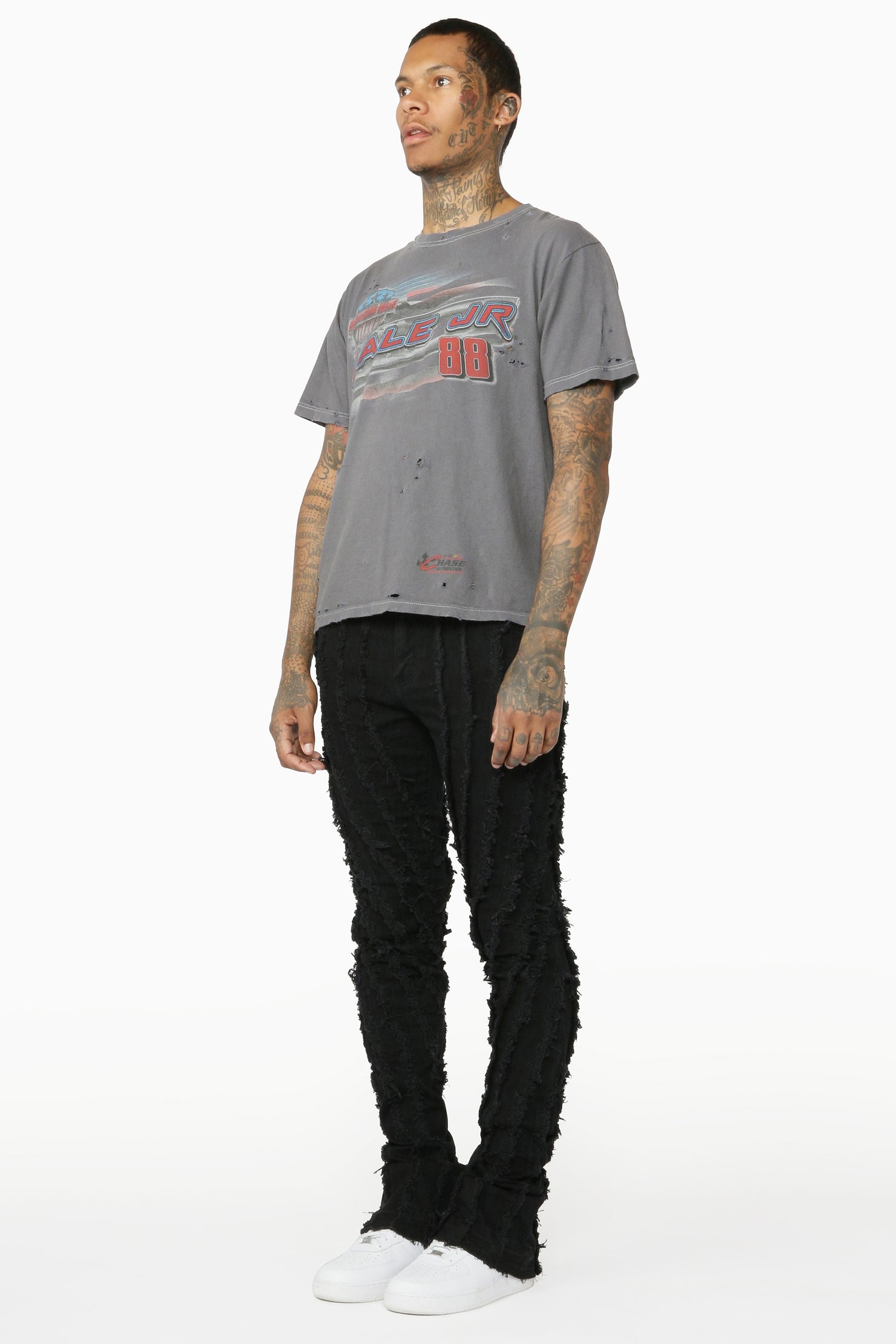 Lazer Black Stacked Flare Jean