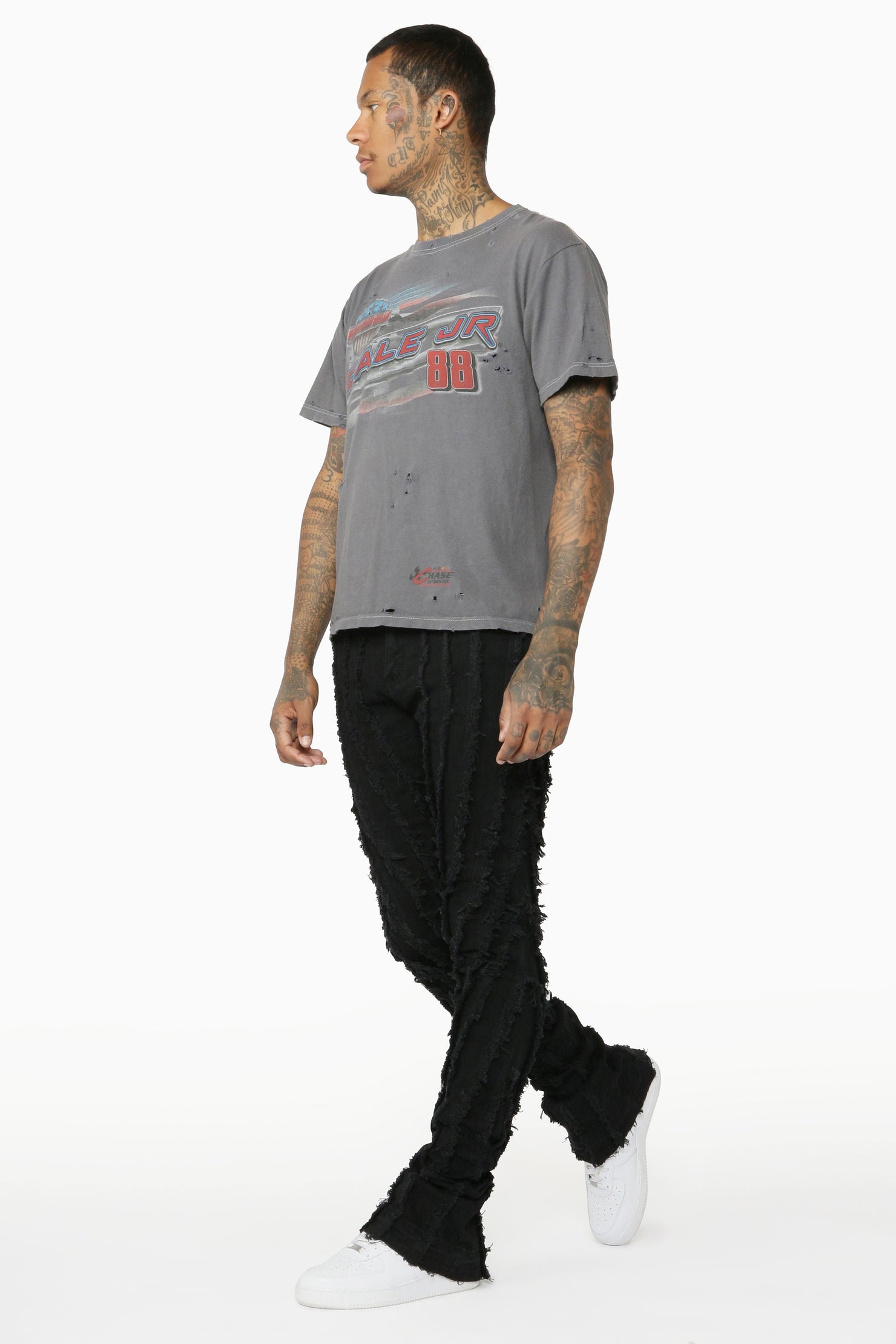 Lazer Black Stacked Flare Jean