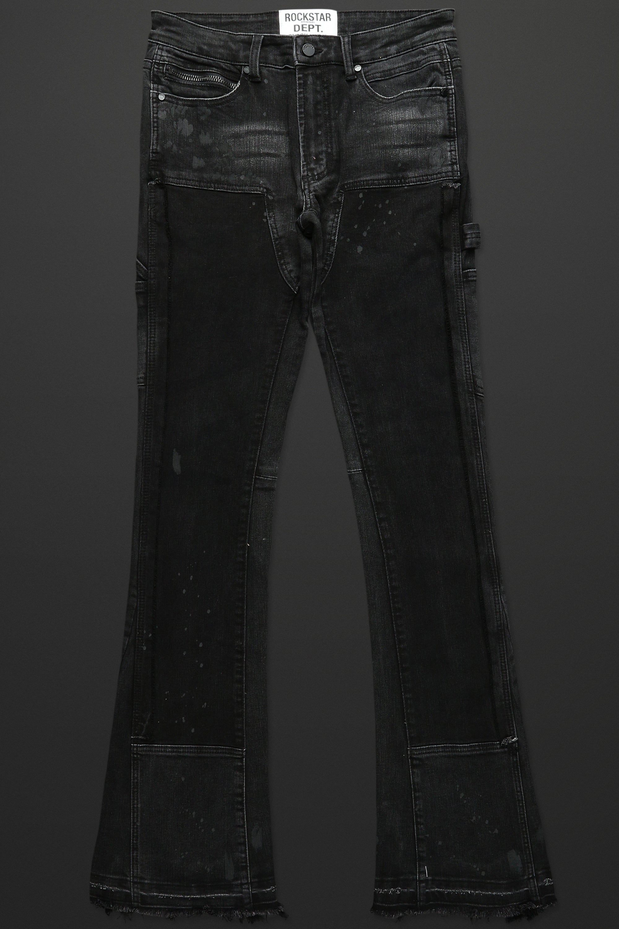 Barson Black Stacked Flare Jean