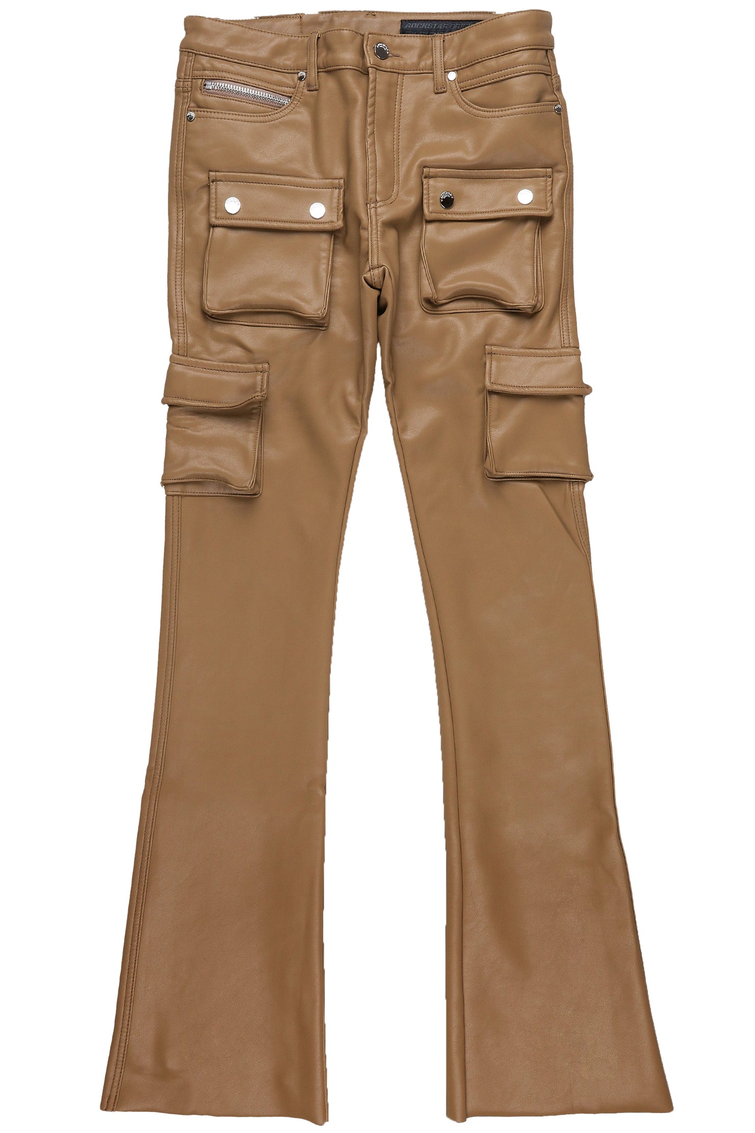 Birch Tan Faux Leather Stacked Flare Jean