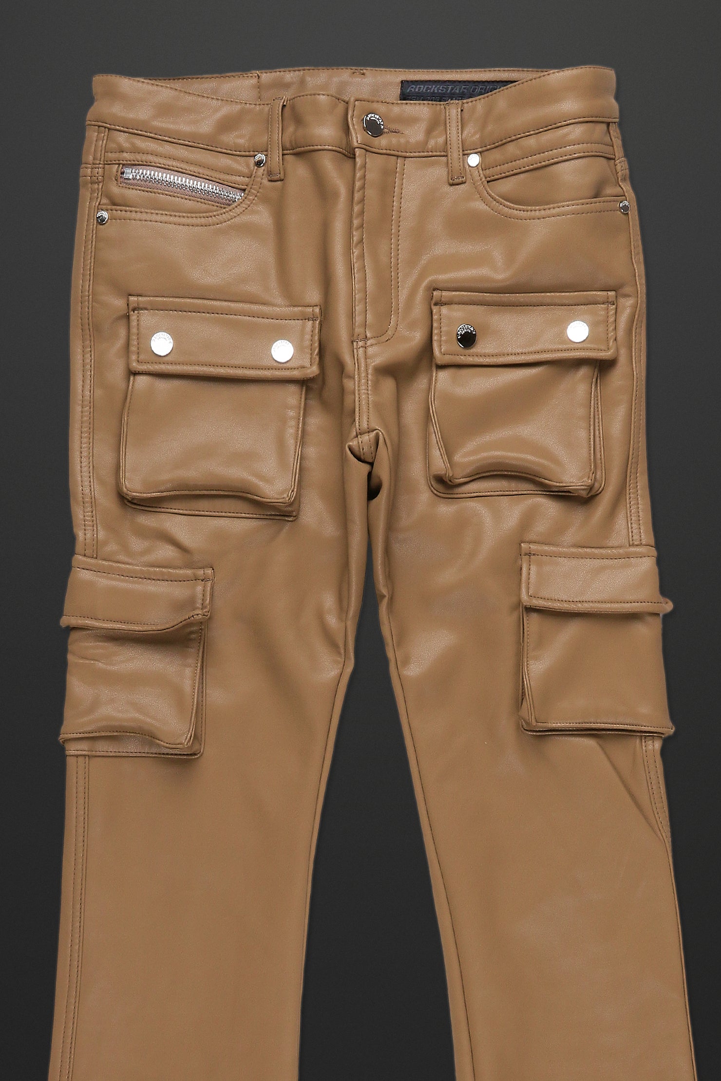 Birch Tan Faux Leather Stacked Flare Jean
