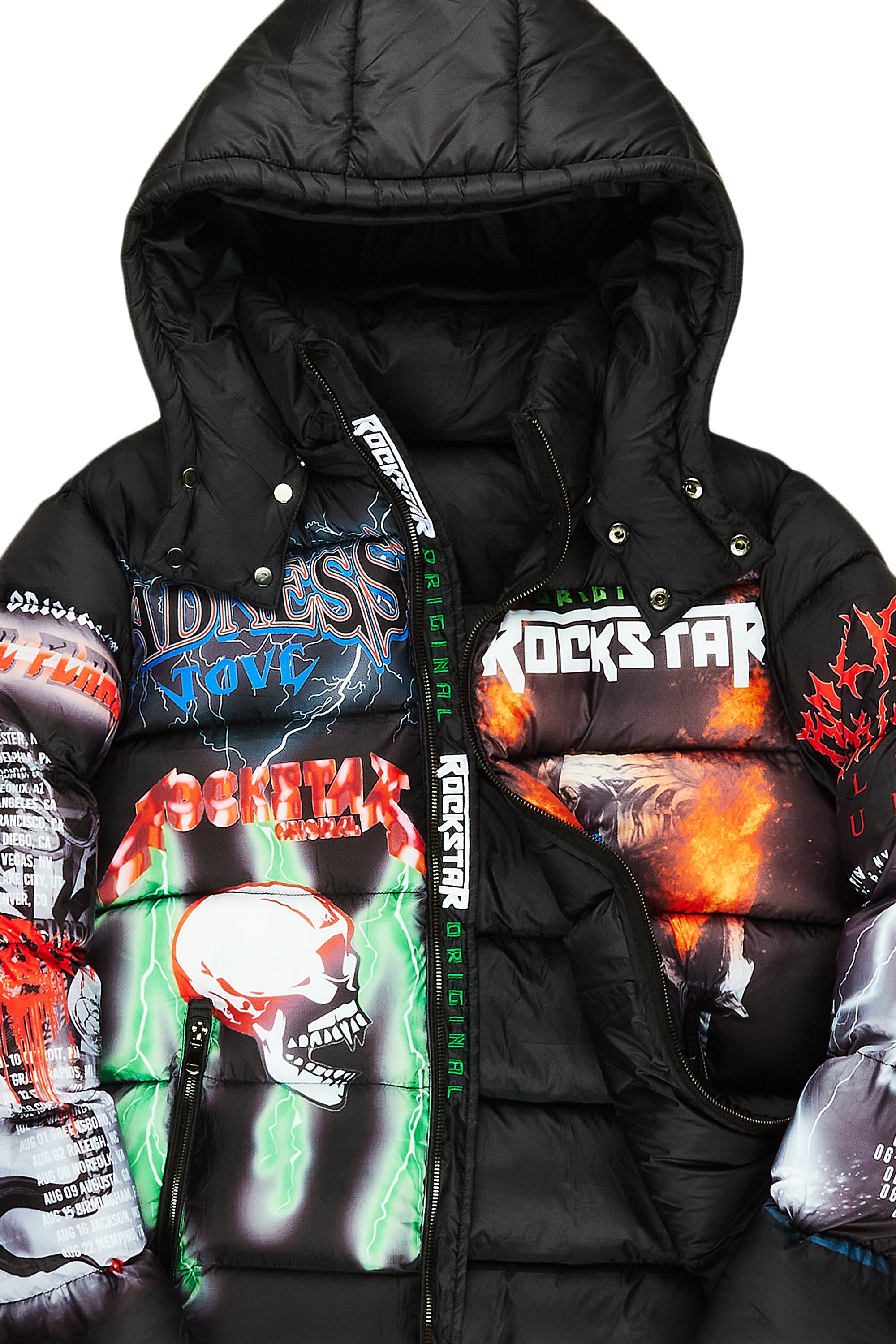 Black Nash Graphic Print Puffer Jacket Rockstar Original