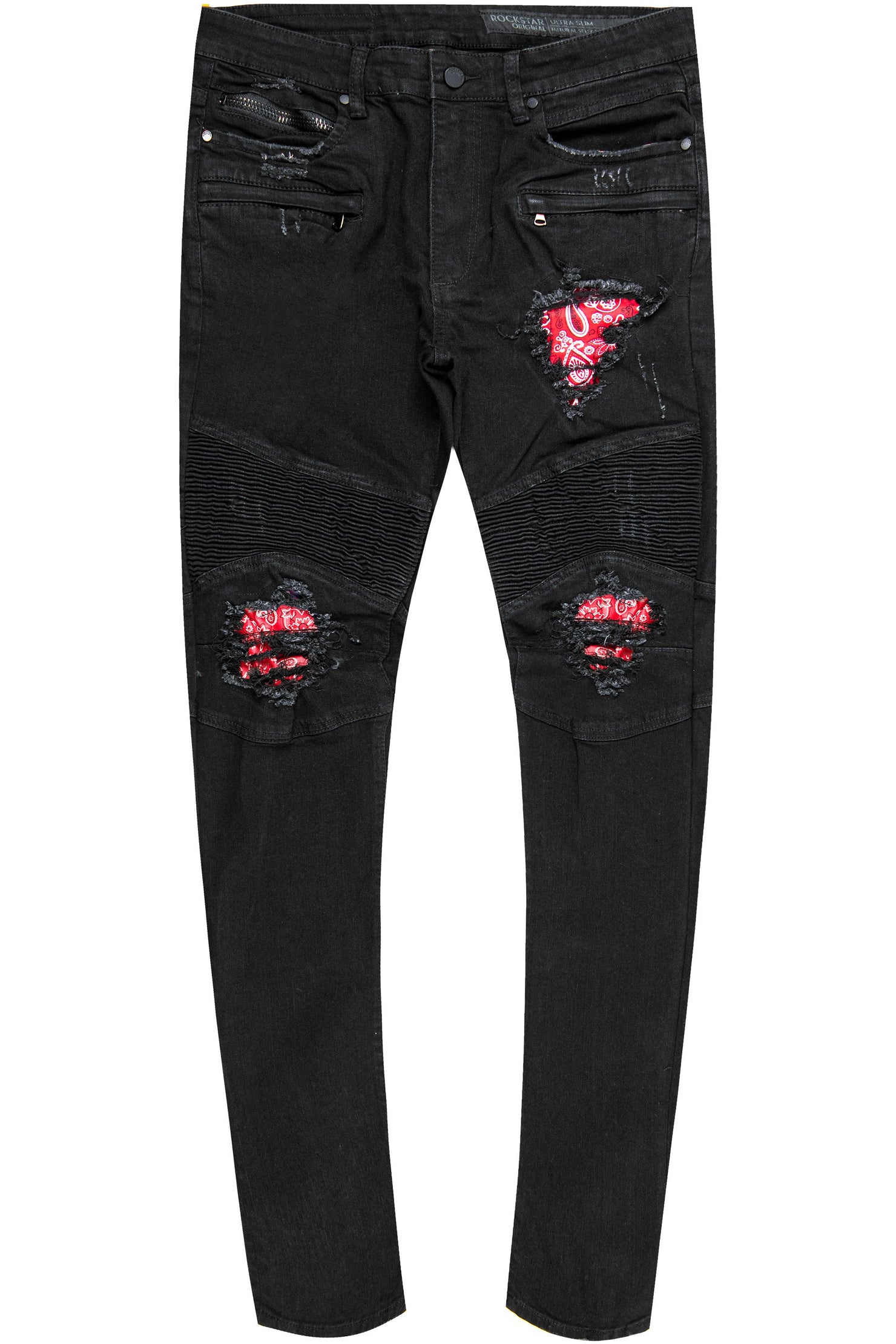 Bruce Biker Patch Jean- Blk/Red
