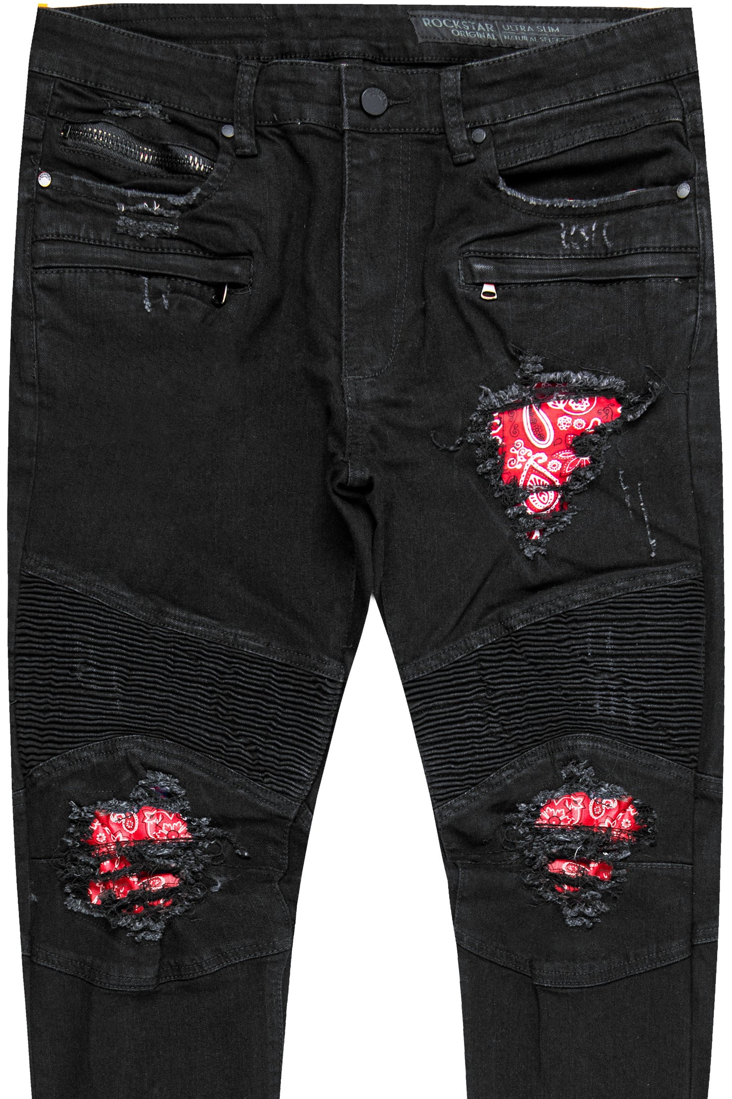 Bruce Biker Patch Jean- Blk/Red