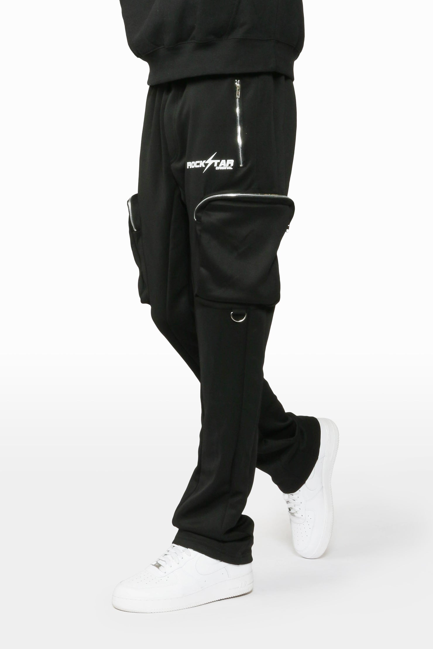 Colin Black Stacked Flare Trackpant