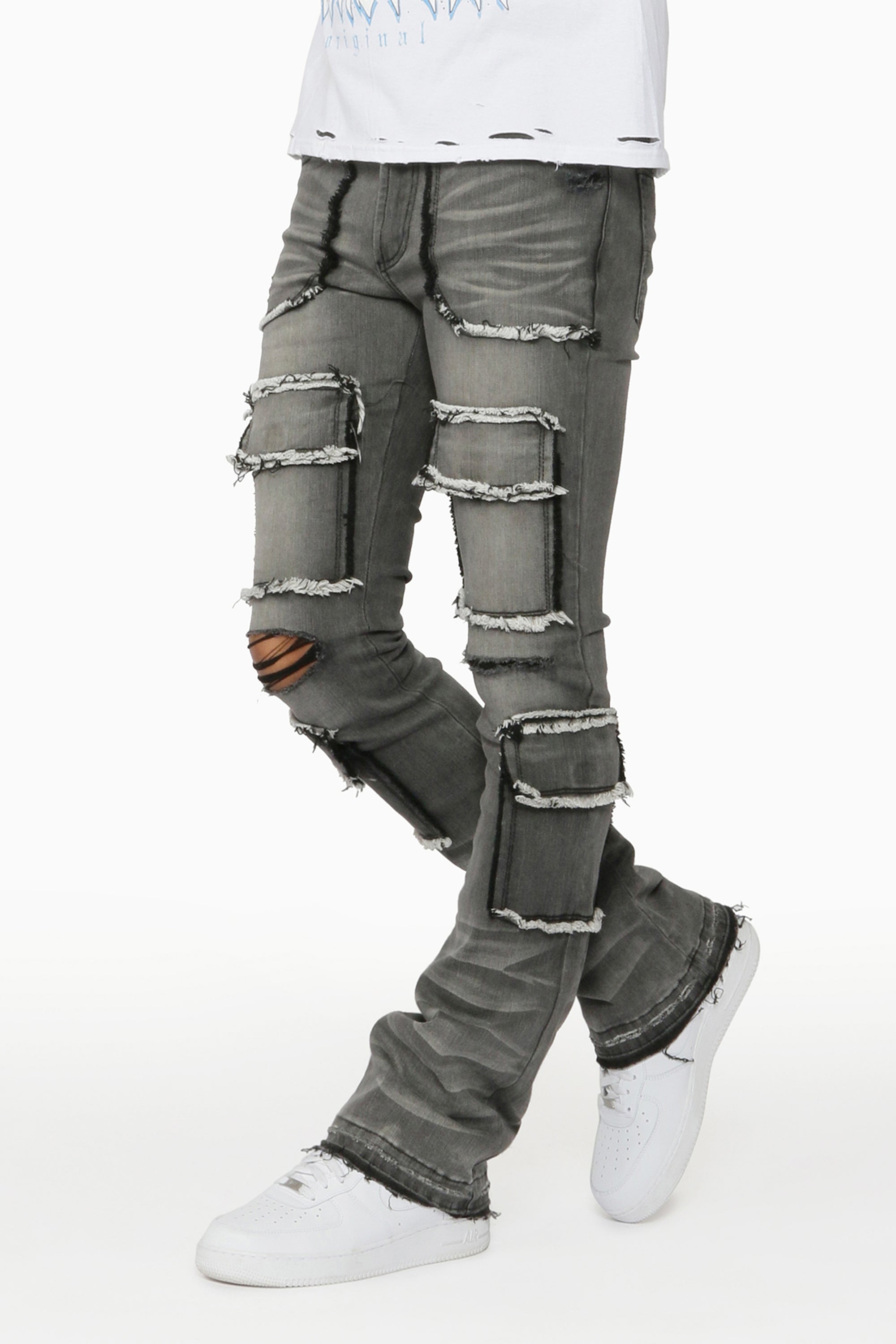 Tyrell Light Grey Stacked Flare Cargo Jean