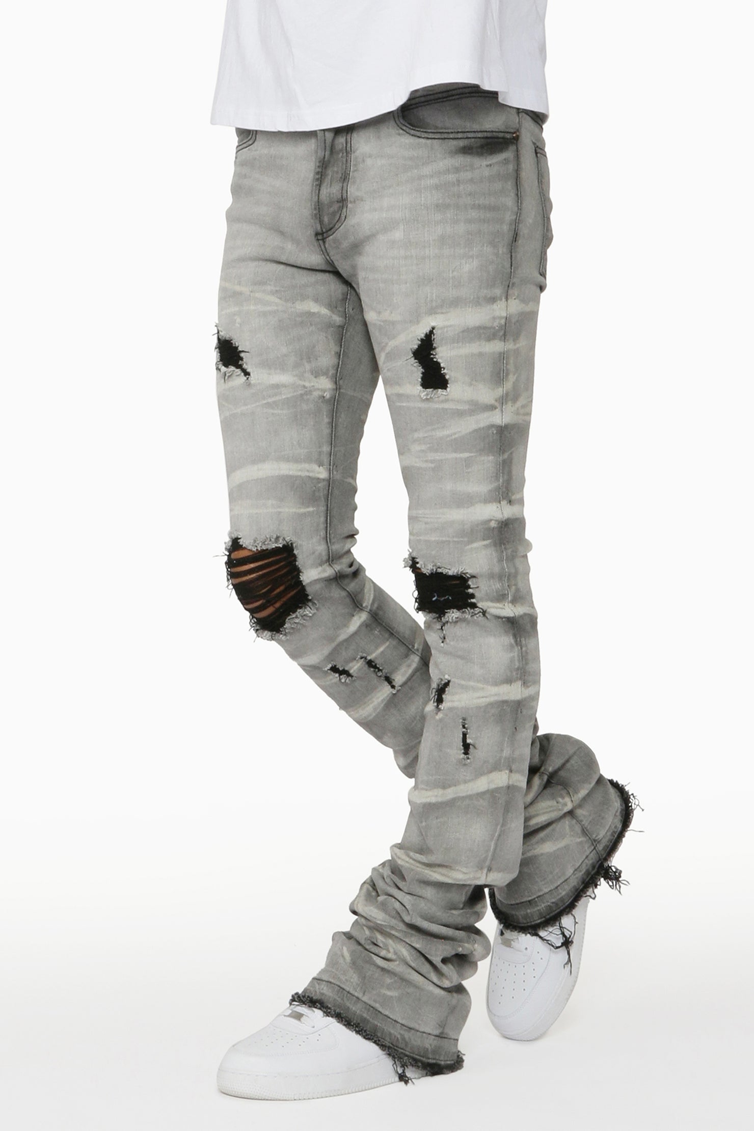 Sniper Light Grey Super Stacked Flare Jean