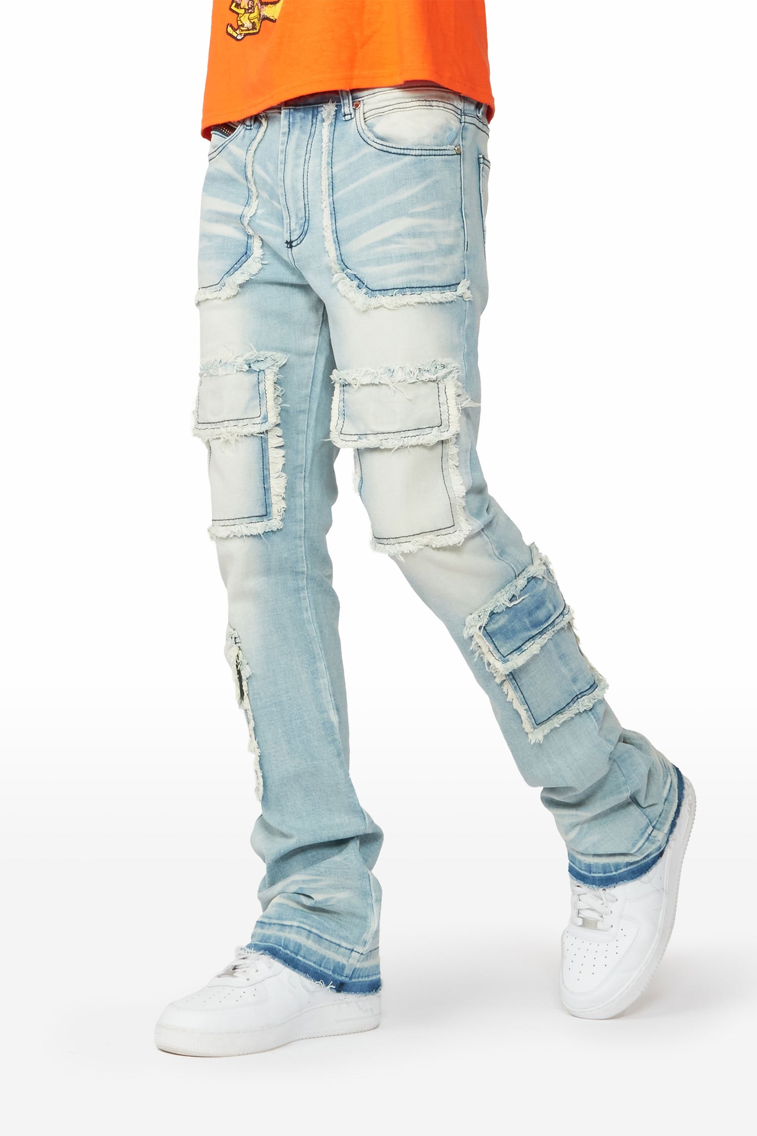 Tyrell Blue Stacked Flare Cargo Jean