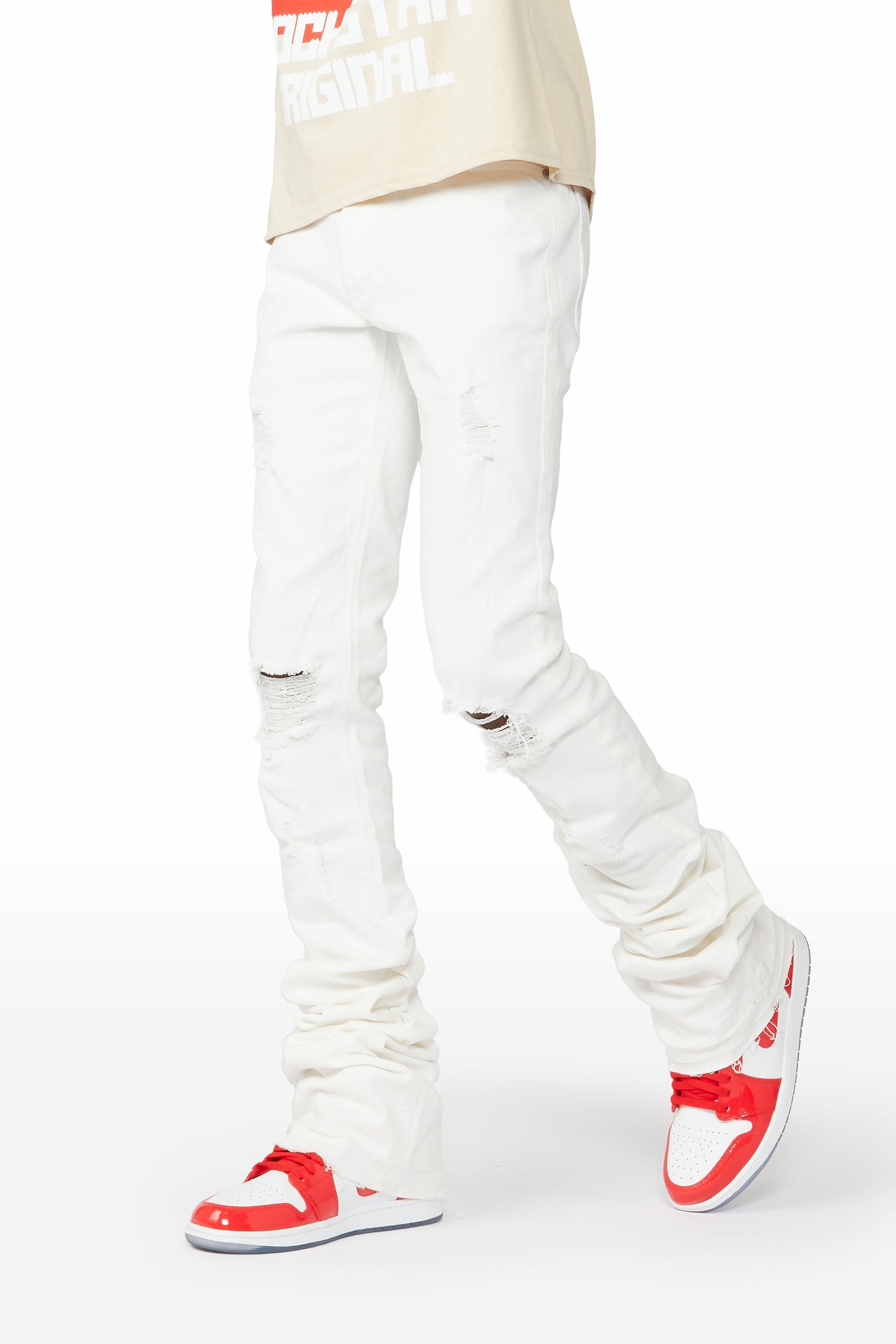 Sniper White Super Stacked Flare Jean