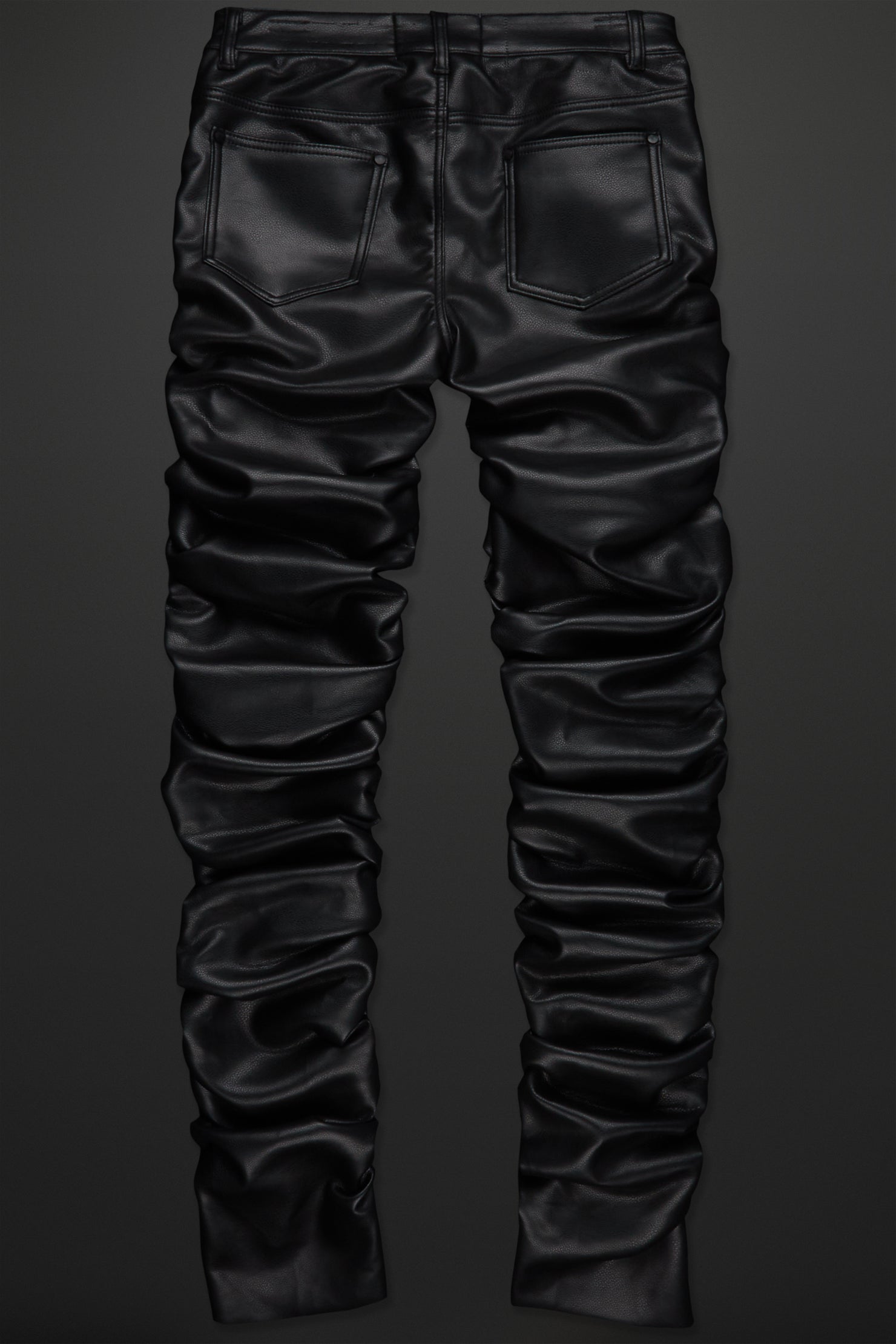 Huck Black Faux Leather Stacked Jean