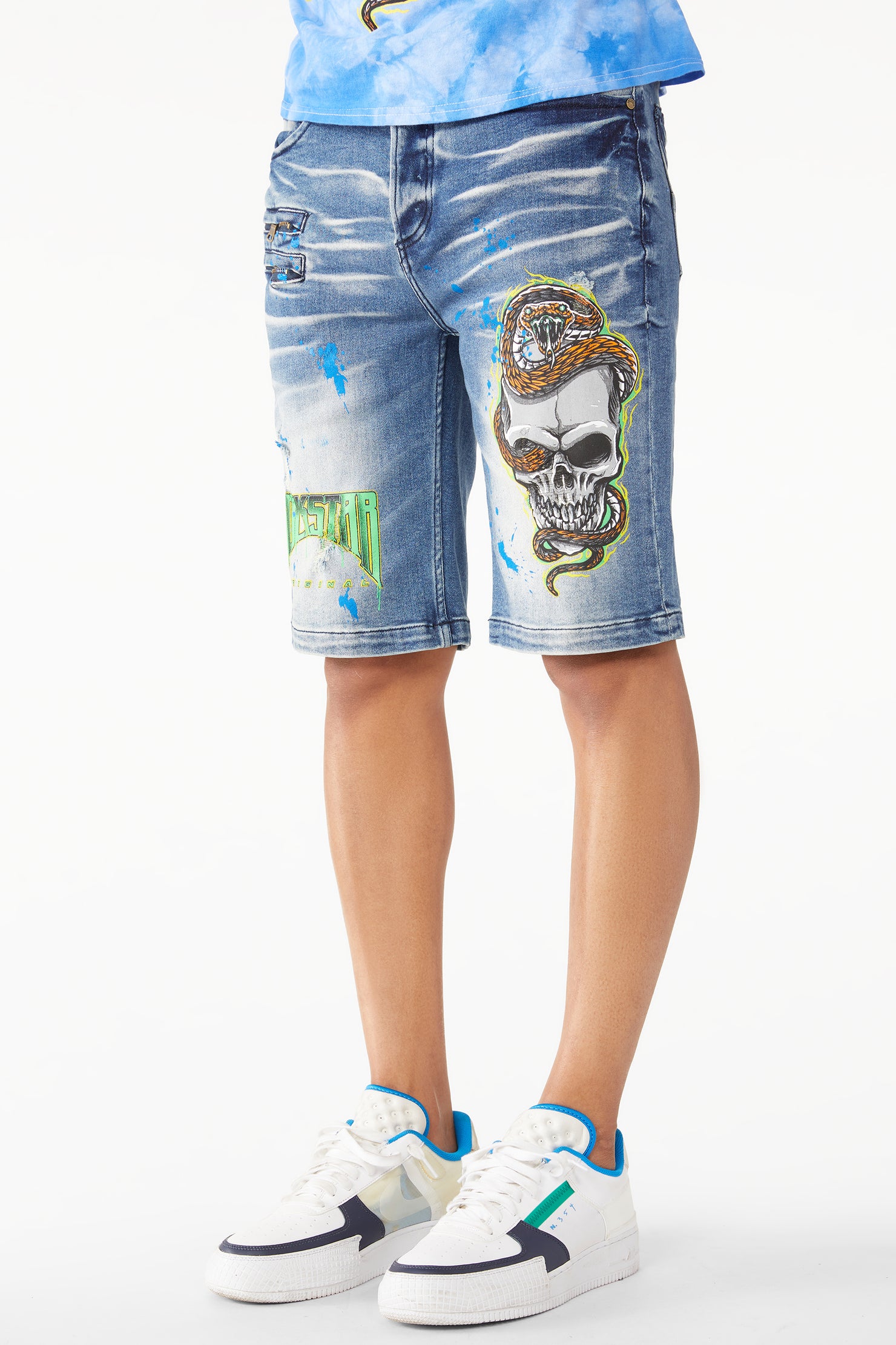 Lando Printed Short- Dark Wash