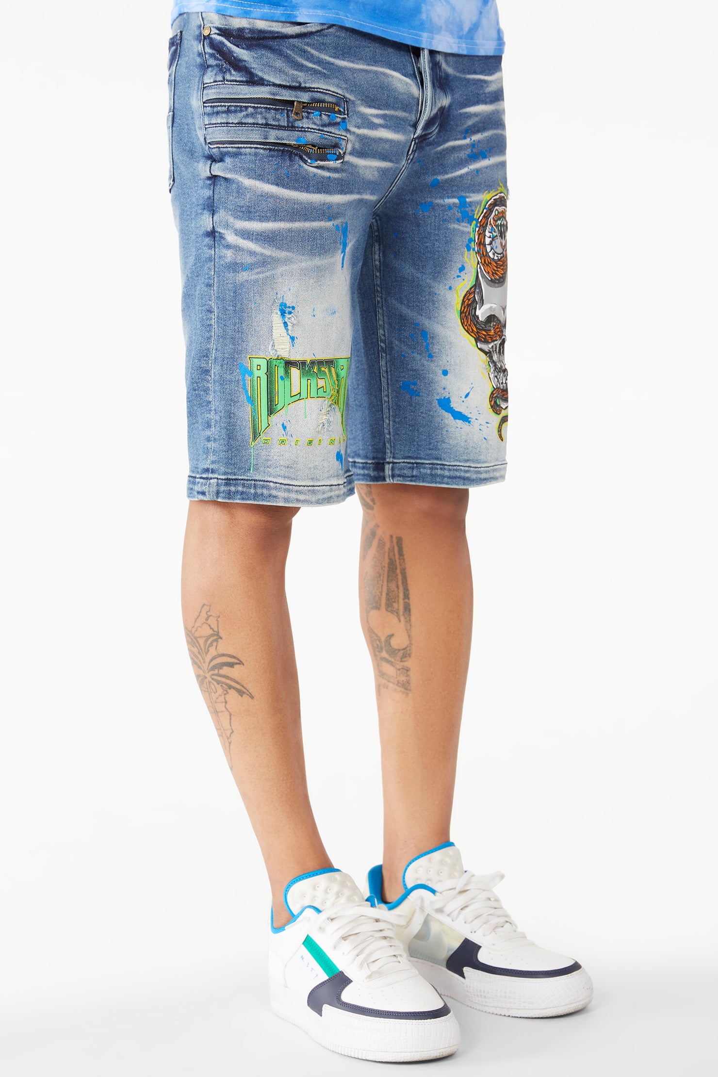 Lando Printed Short- Dark Wash