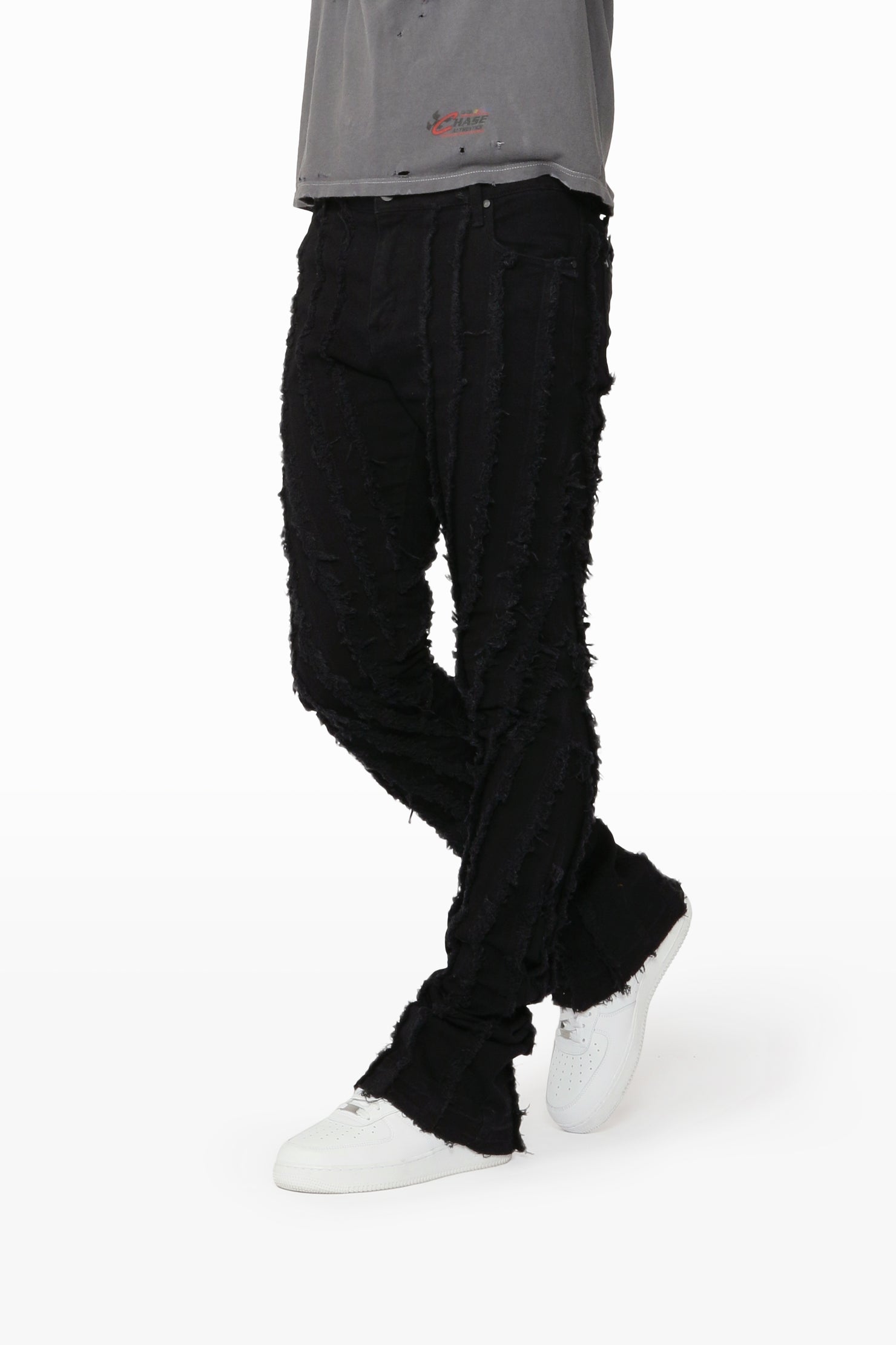 Lazer Black Stacked Flare Jean