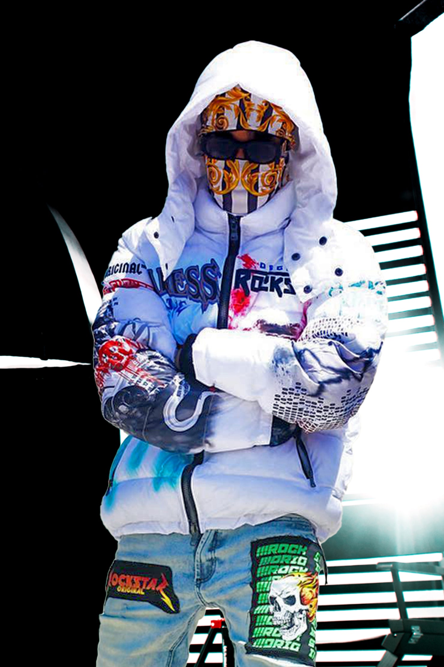 Nash White Graphic Print Puffer Jacket