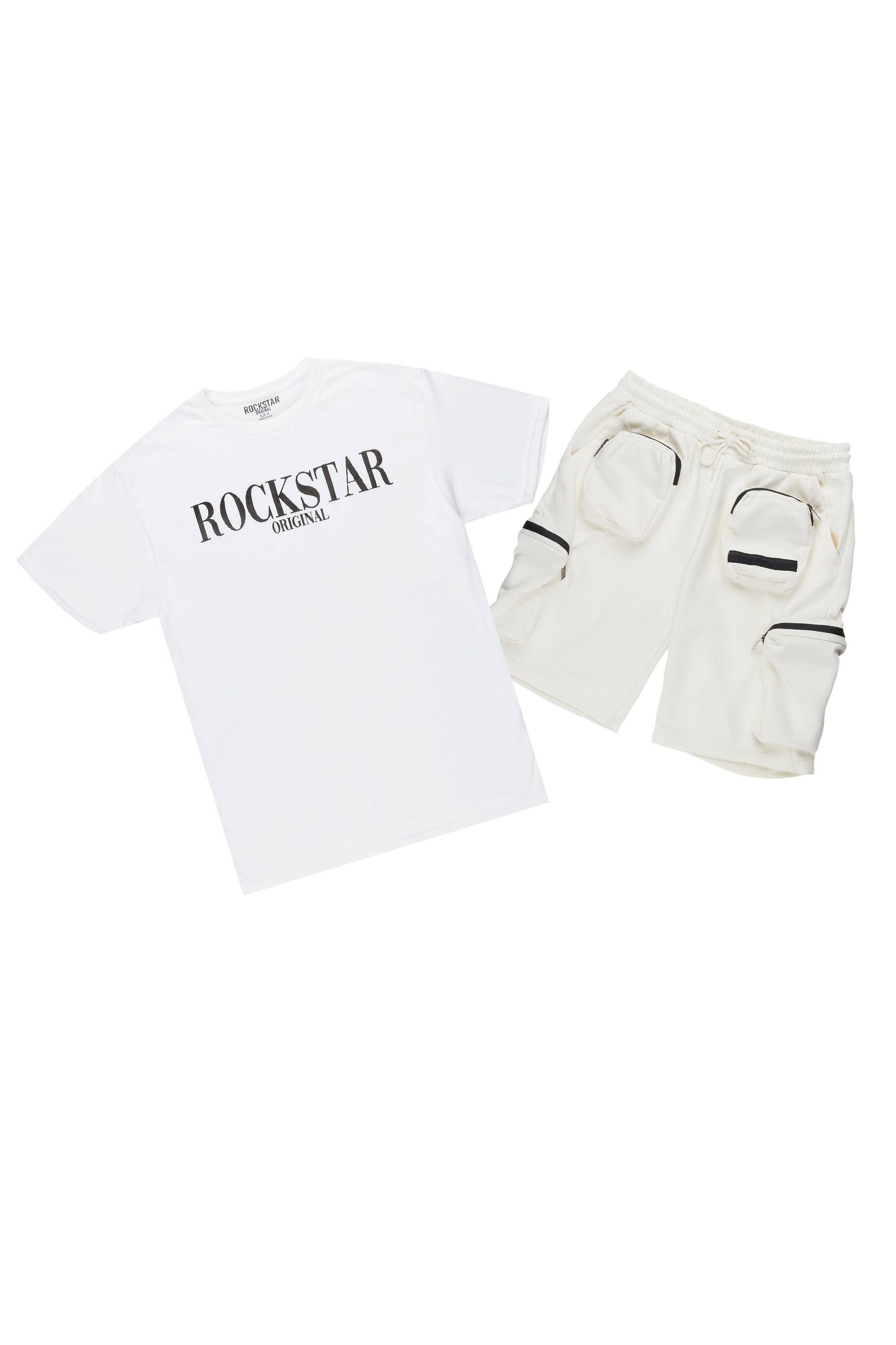 Octavio White/Cream T-Shirt Cargo Short Set