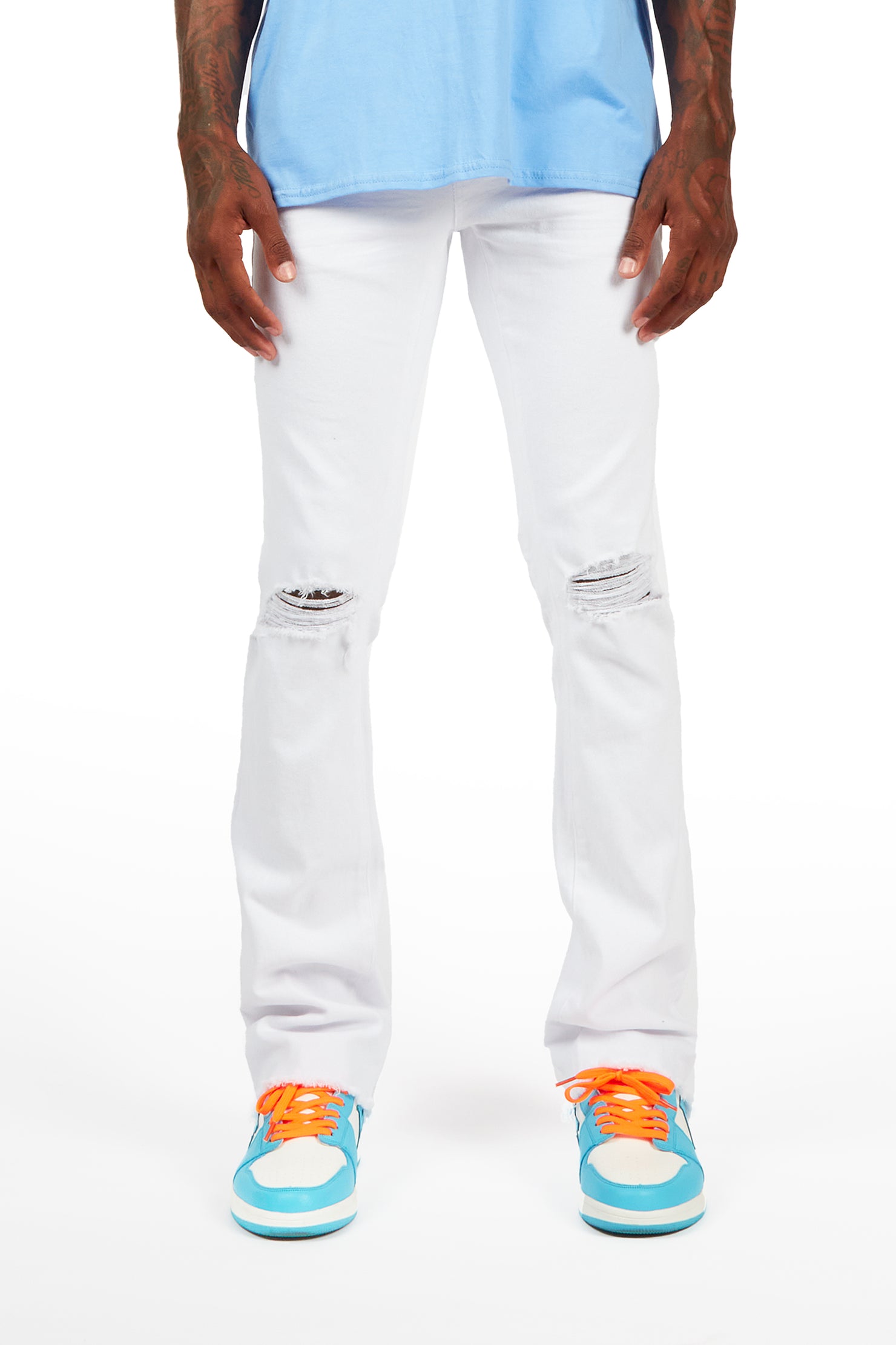 Rebel White Stacked Flare Jean