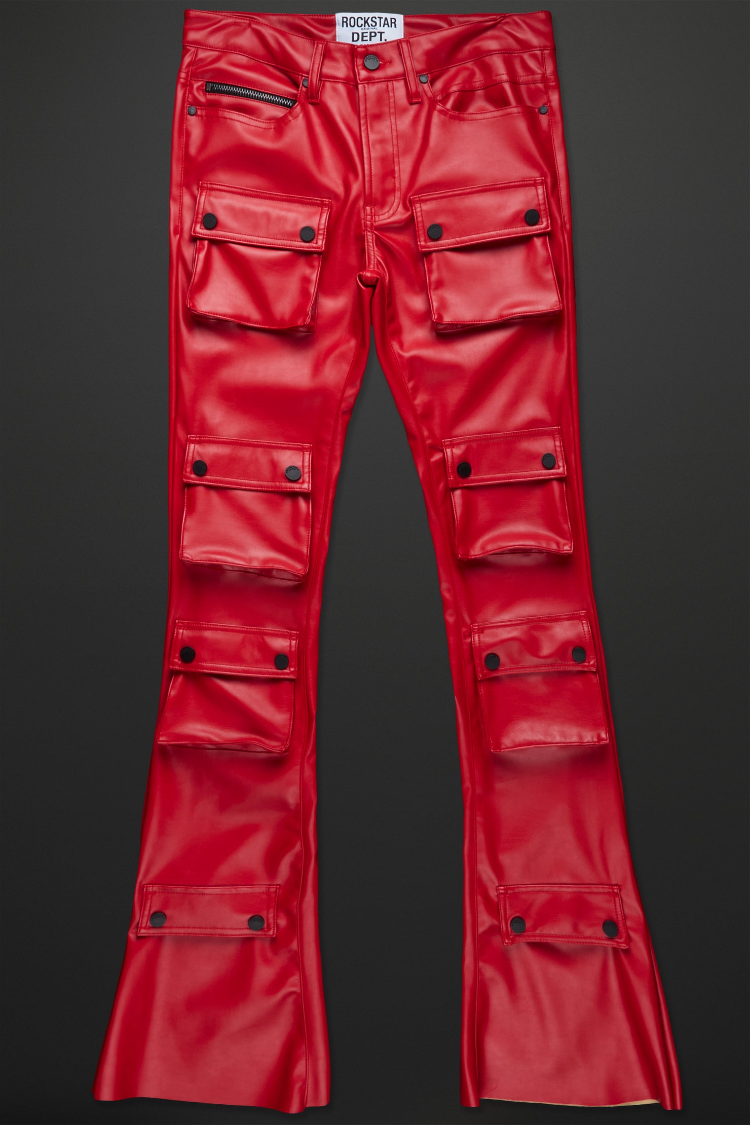Remi Red Faux Leather Stacked Flare Jean